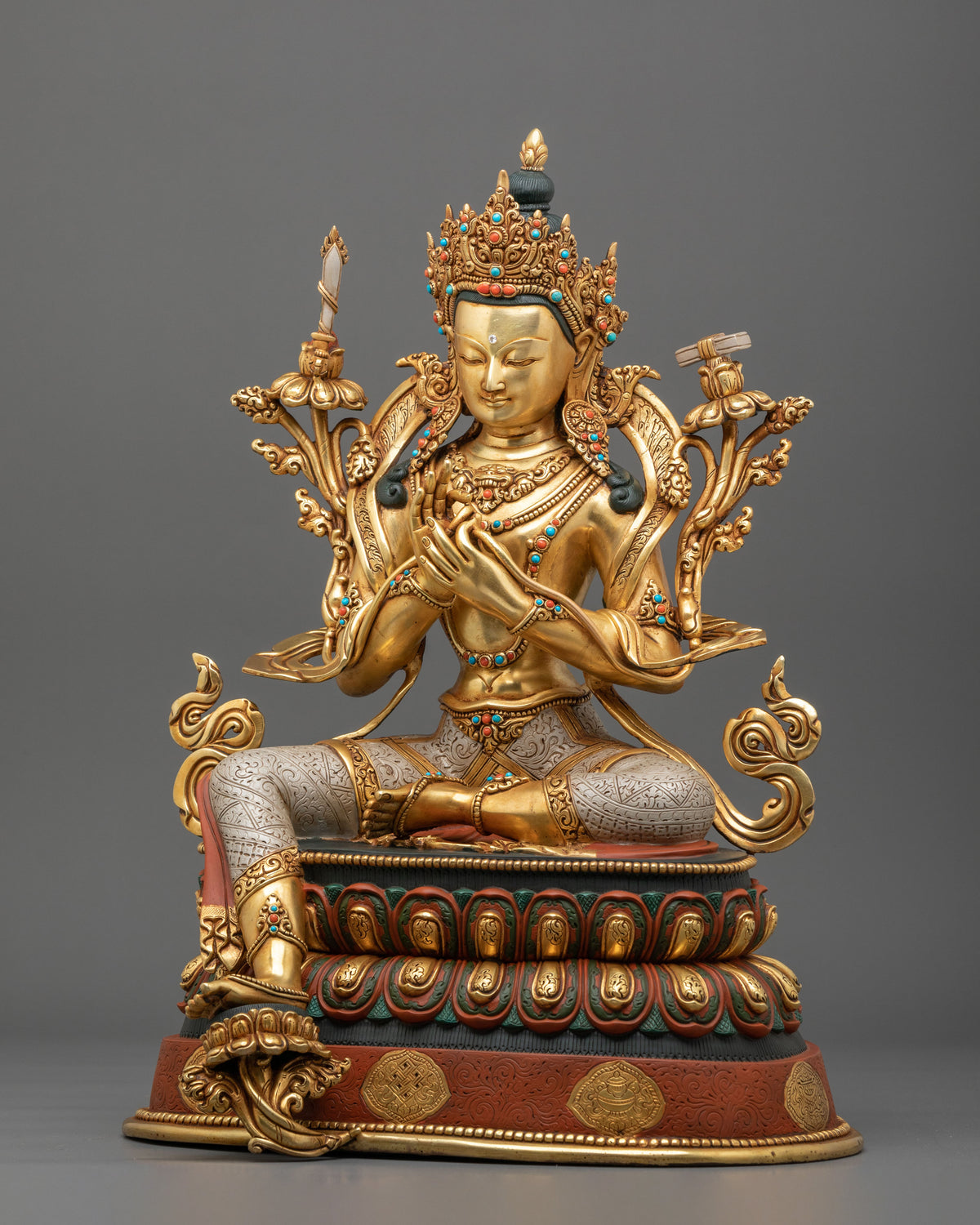 Tikshna Manjushri: 24K Gold Gilded Copper Statue