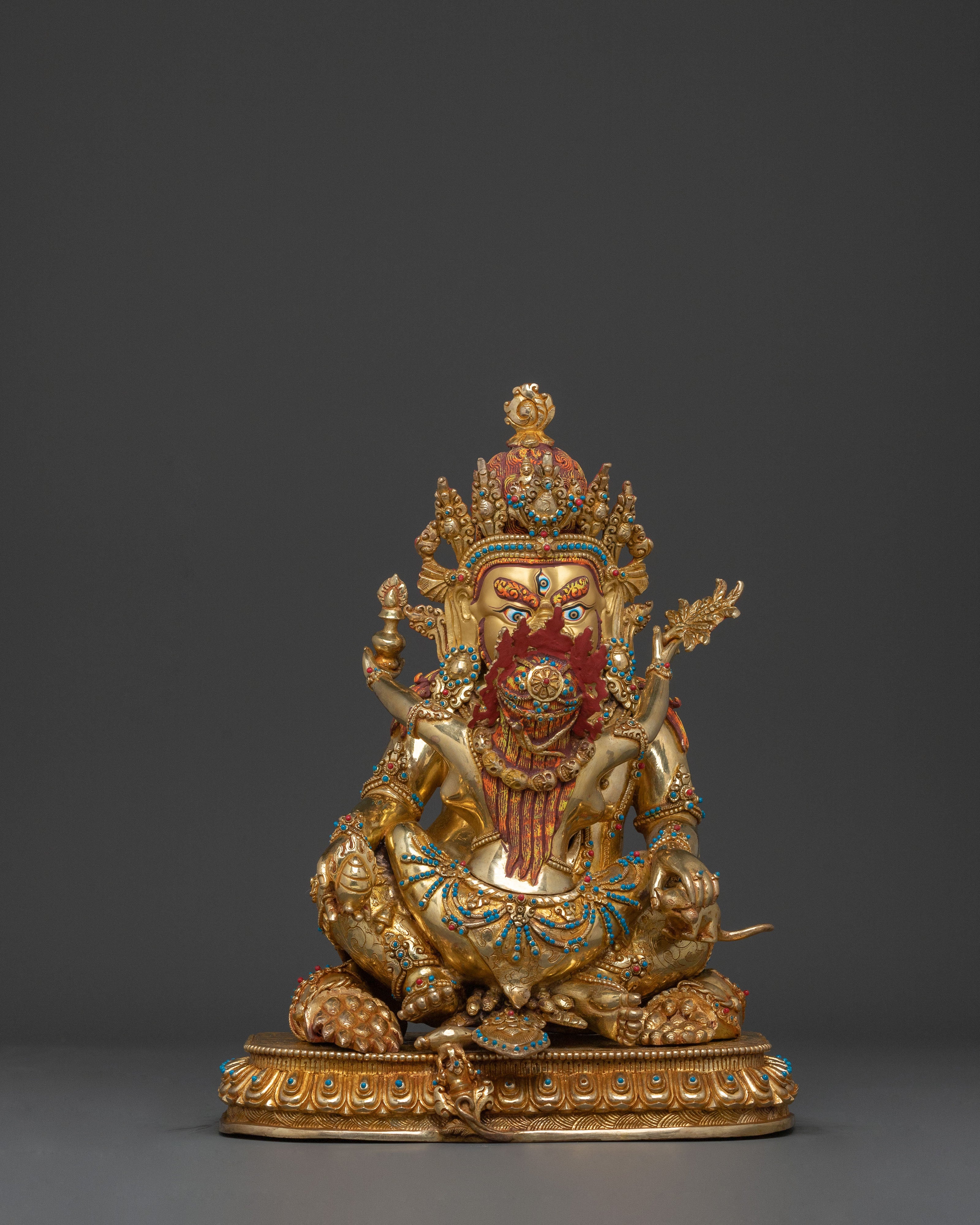 Green Dzambhala 24k Gold Glided Copper Statue | Buddhist Wealth Deity