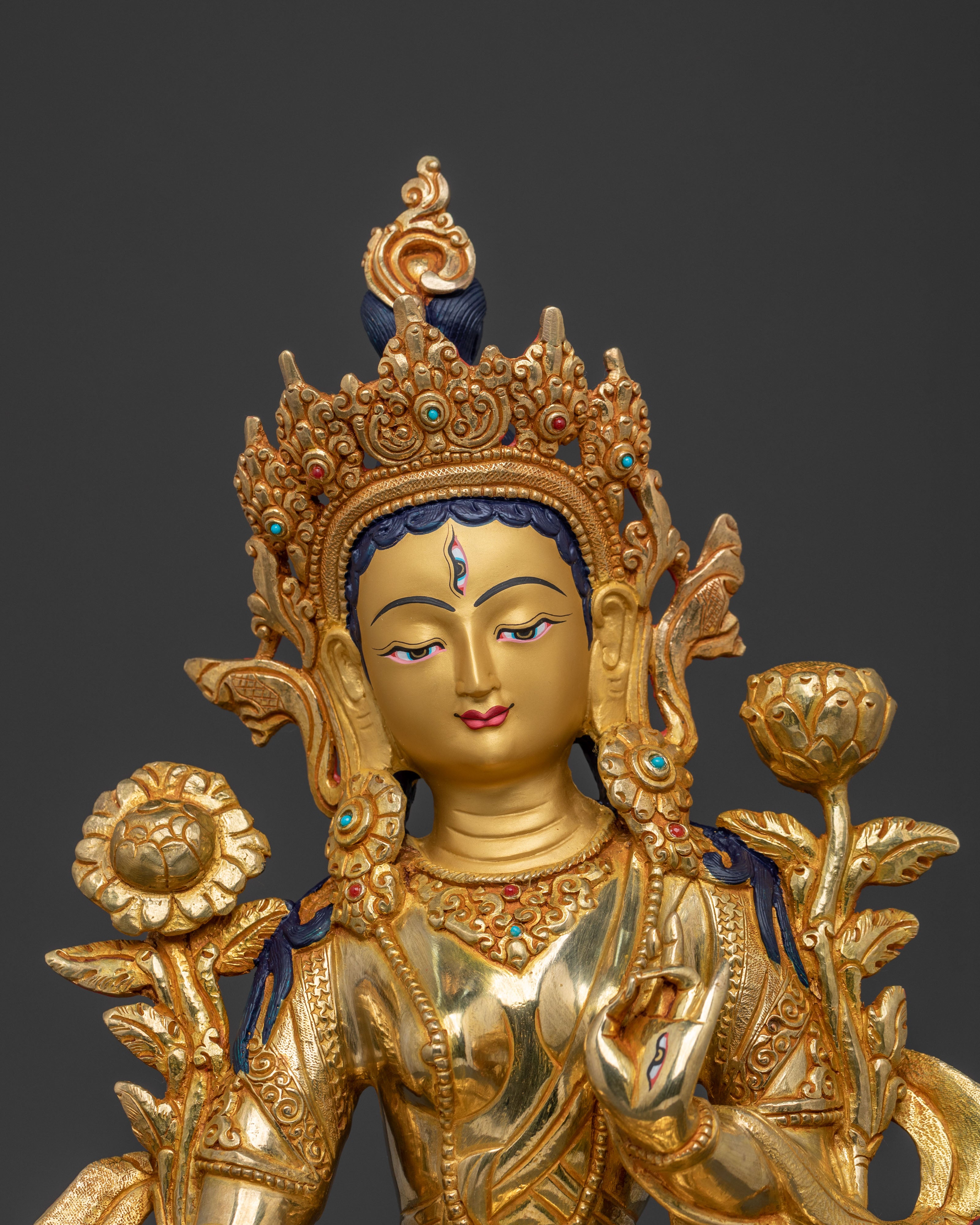 Handcrafted White Tara Golden Statue | Tibetan Deity
