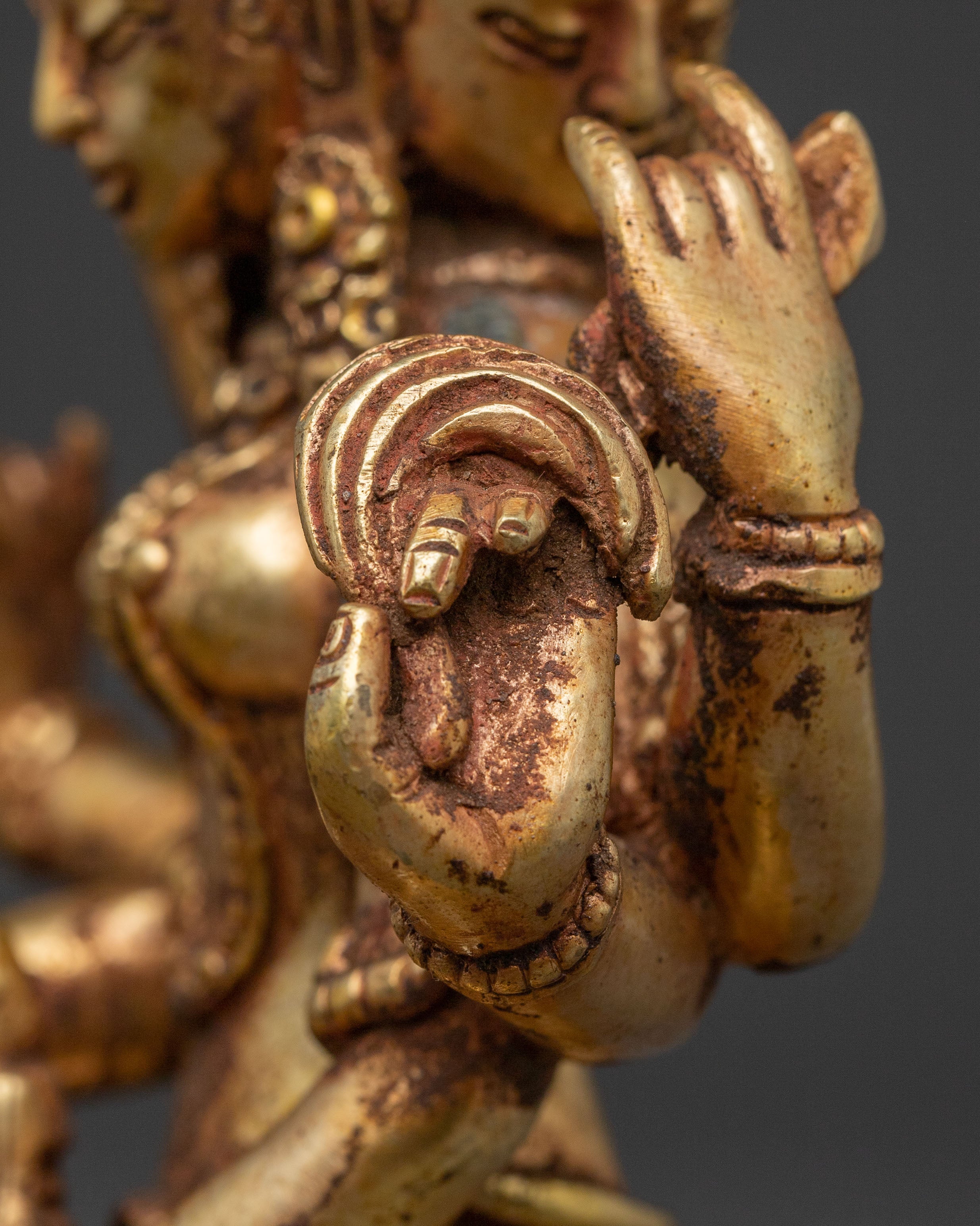 Vasudhara Statue: Antique Brass and Copper Elegance