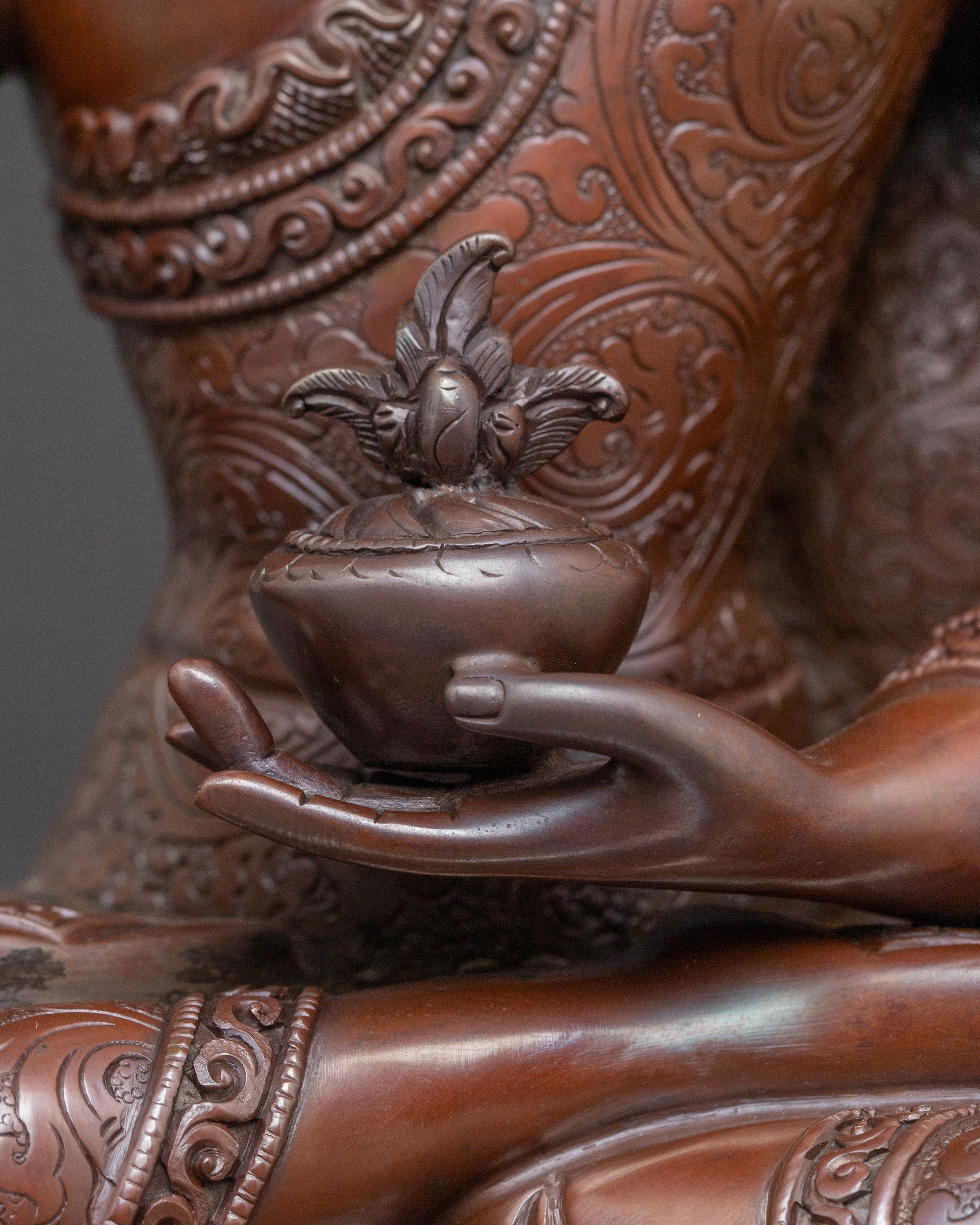 Medicine Buddha Altar Decor Statue - Oxidized Copper Bhaisajyaguru