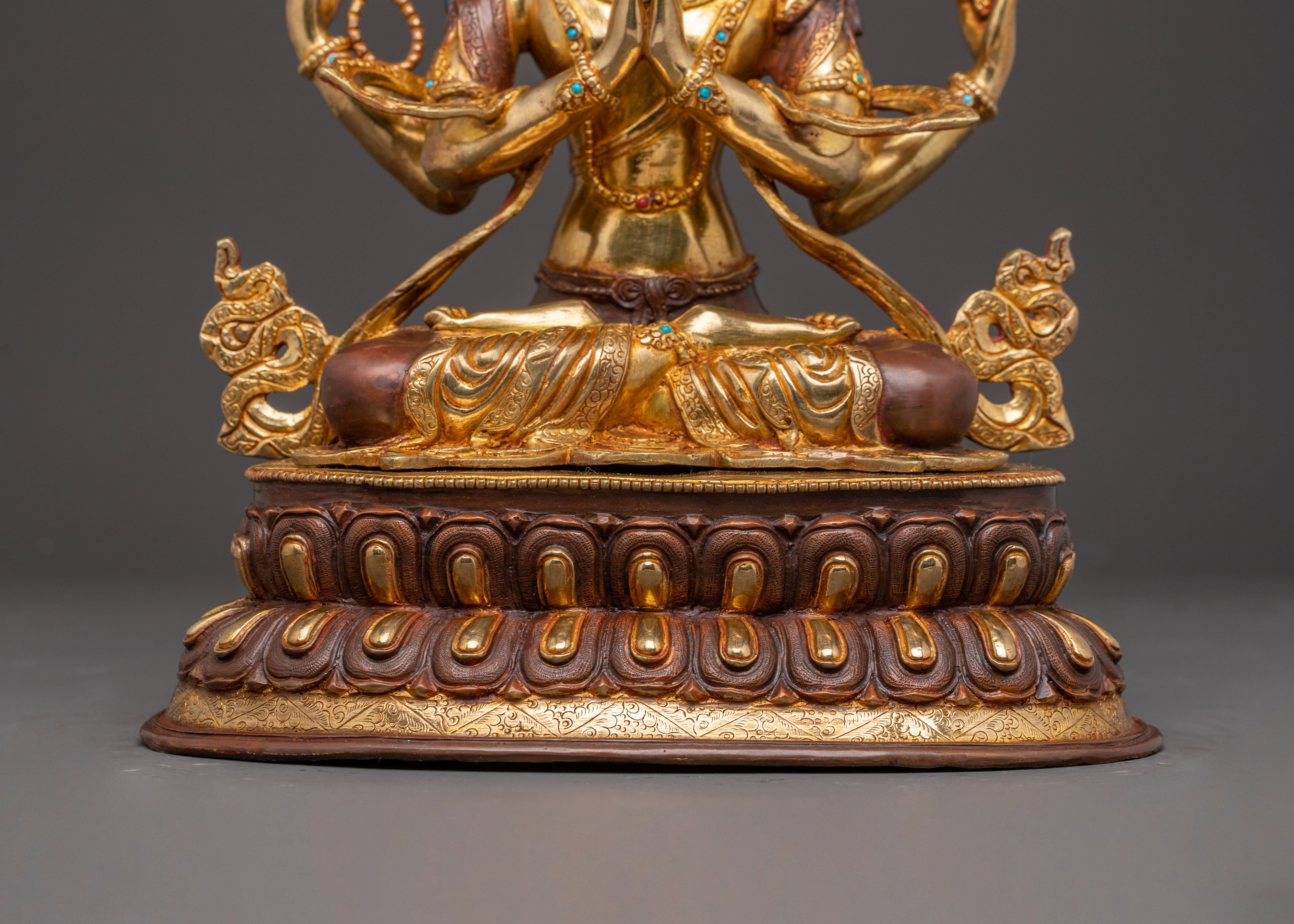 Handmade 24K Gold-Gilded Chenrezig Statue | Compassion Buddha