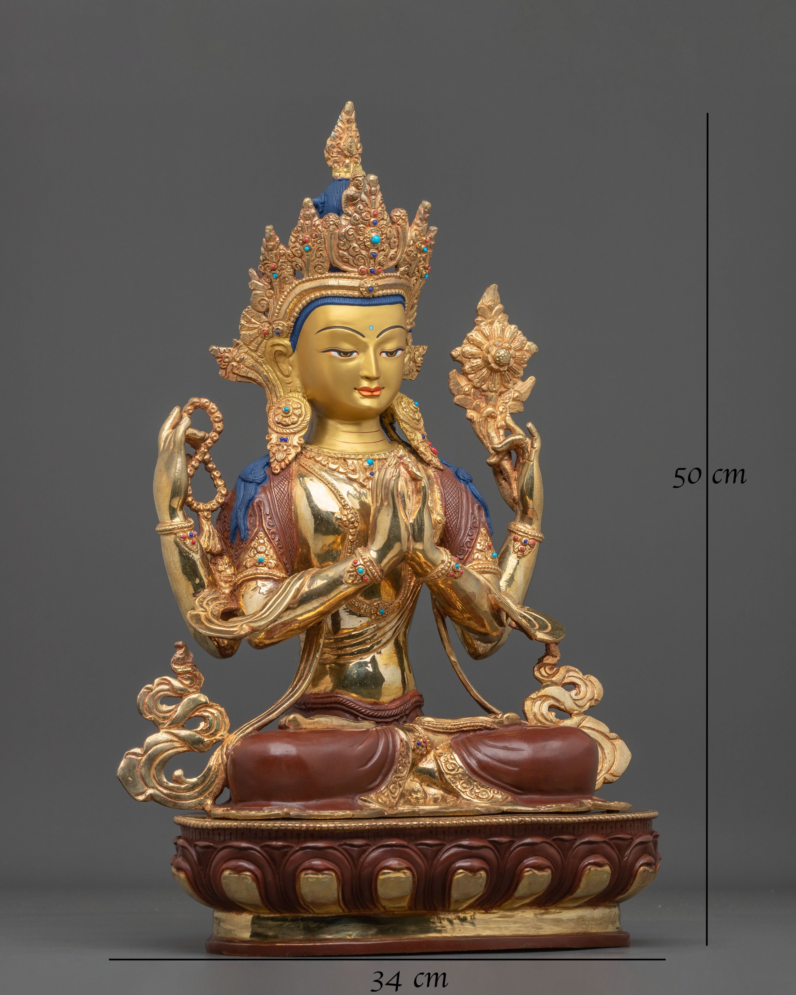 24k Gold-Coated Chenrezig Statue | Handcrafted in Nepal