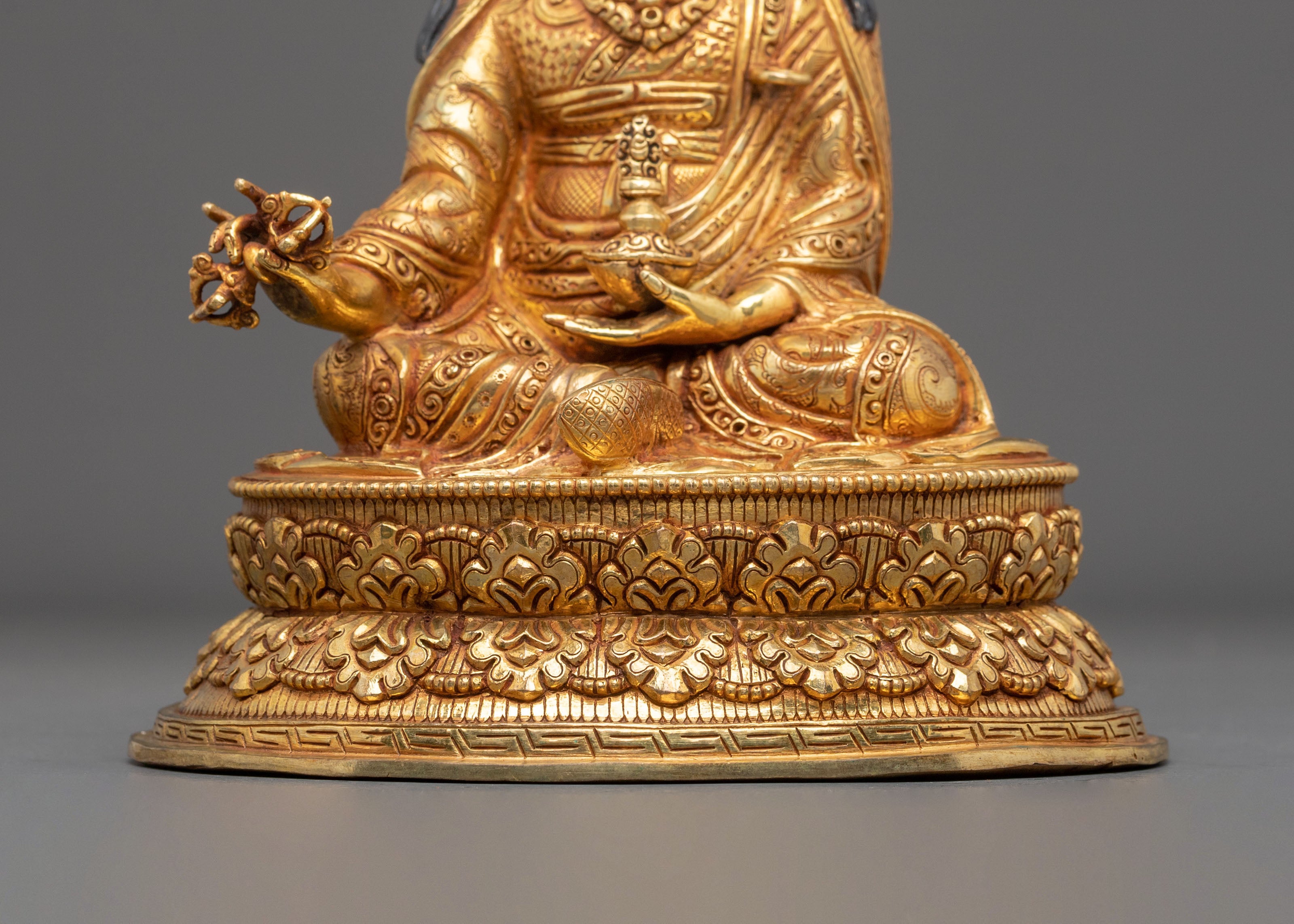 Hand-Carved Guru Rinpoche Sculpture | Copper Figurine