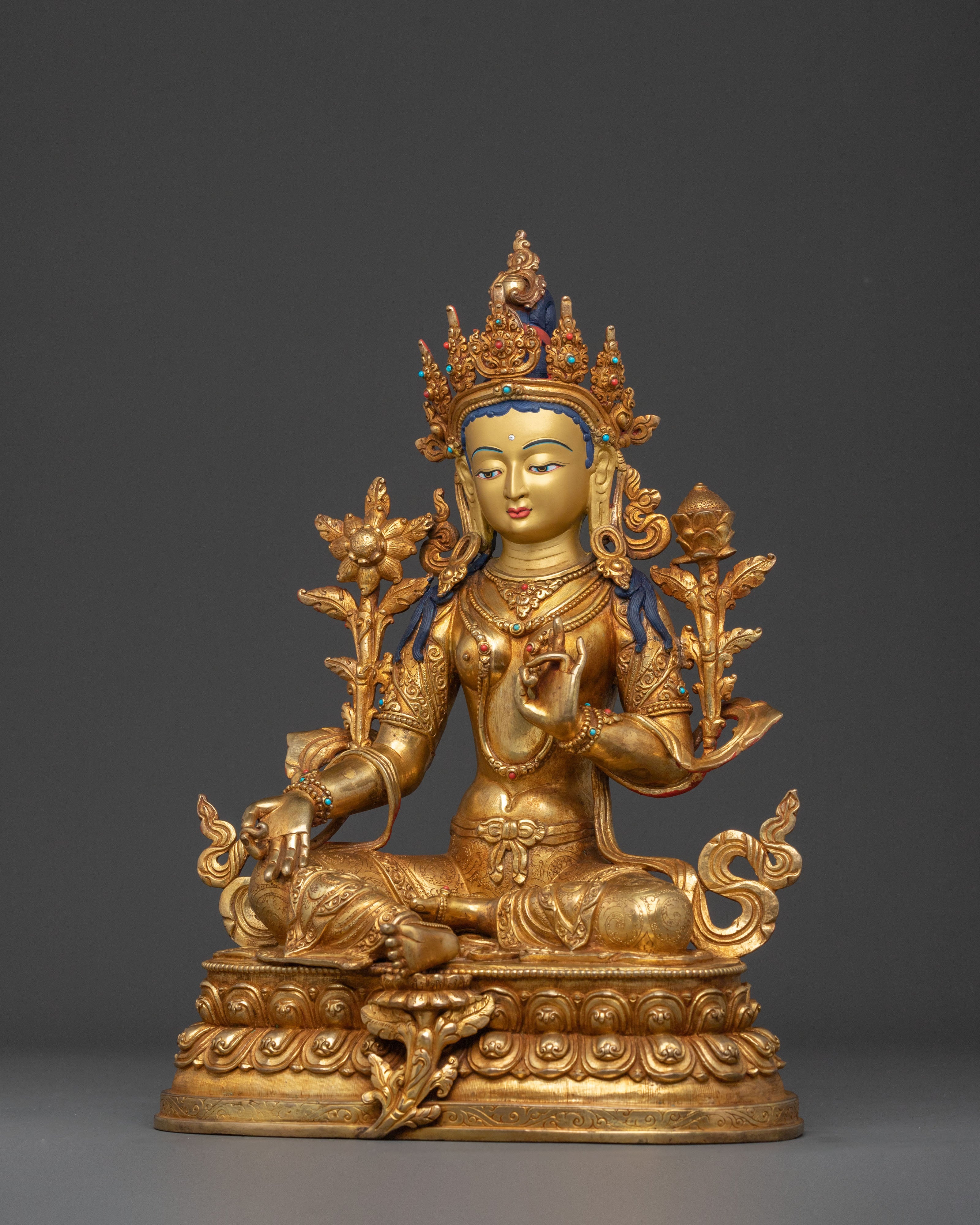 Green Tara Blessing Statue with 24K Gold Glided