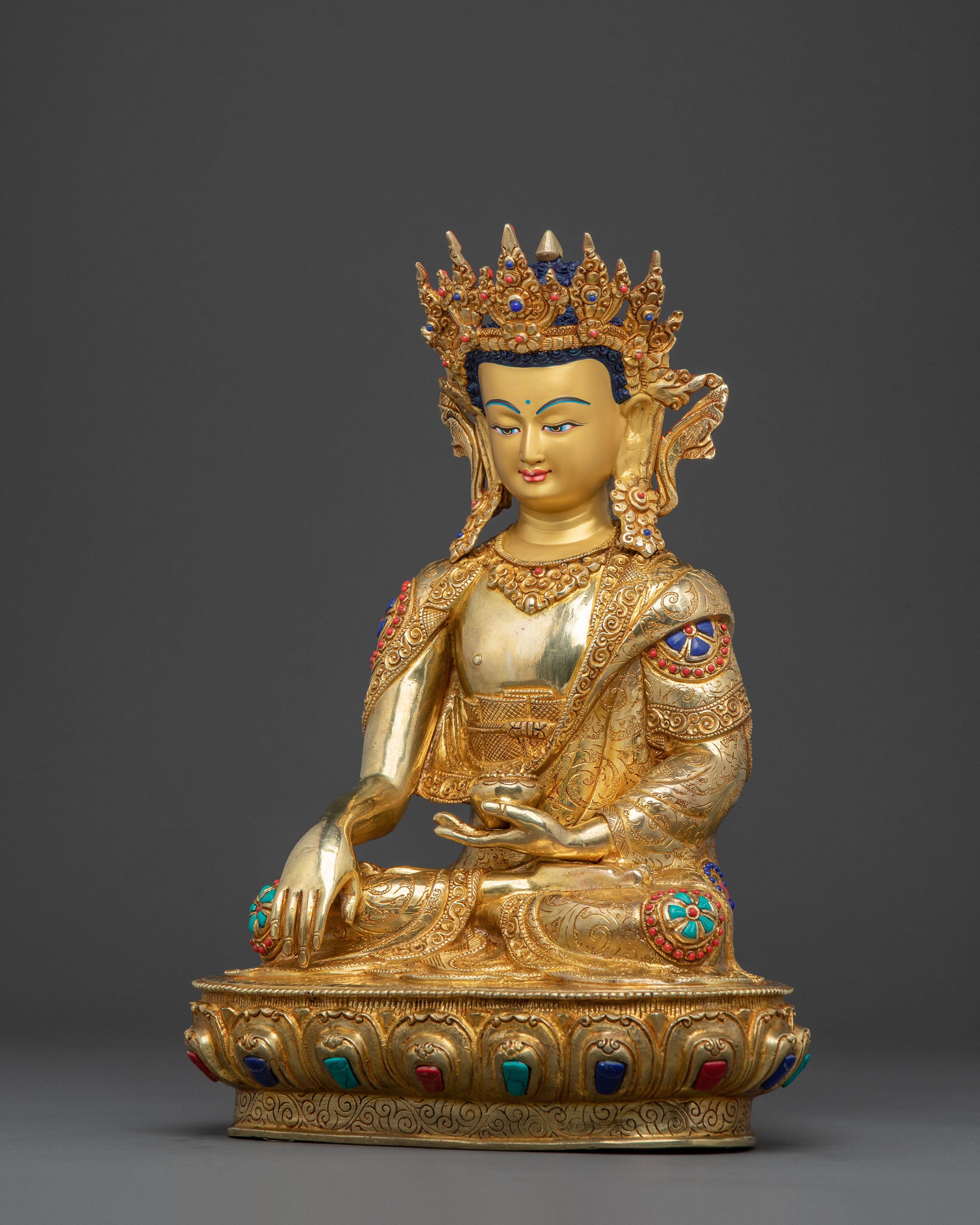 Crown Shakyamuni Buddha Spiritual Statue | 24K Gold Gilded