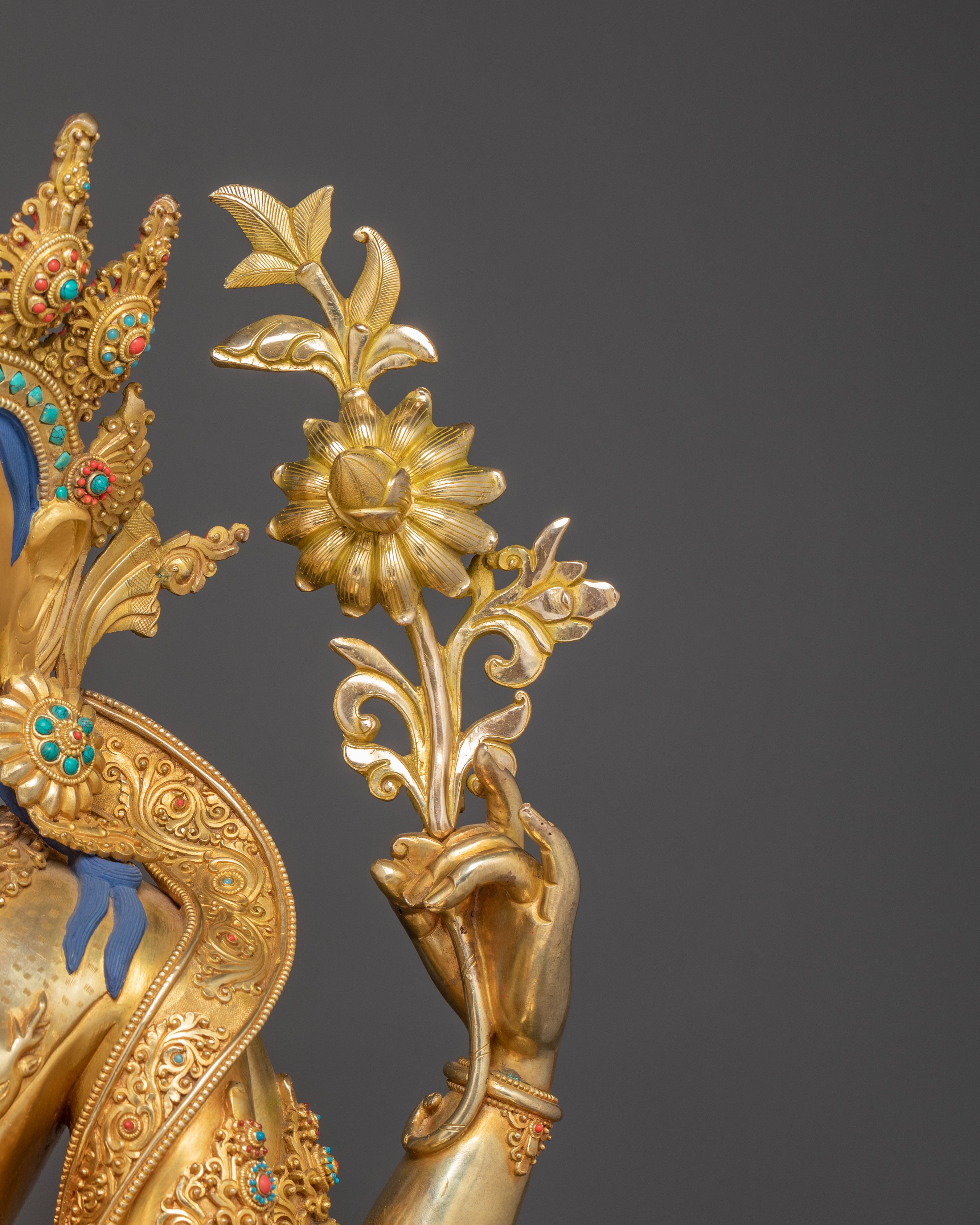 Handmade Golden Statue of Chenrezig | Compassion Deity