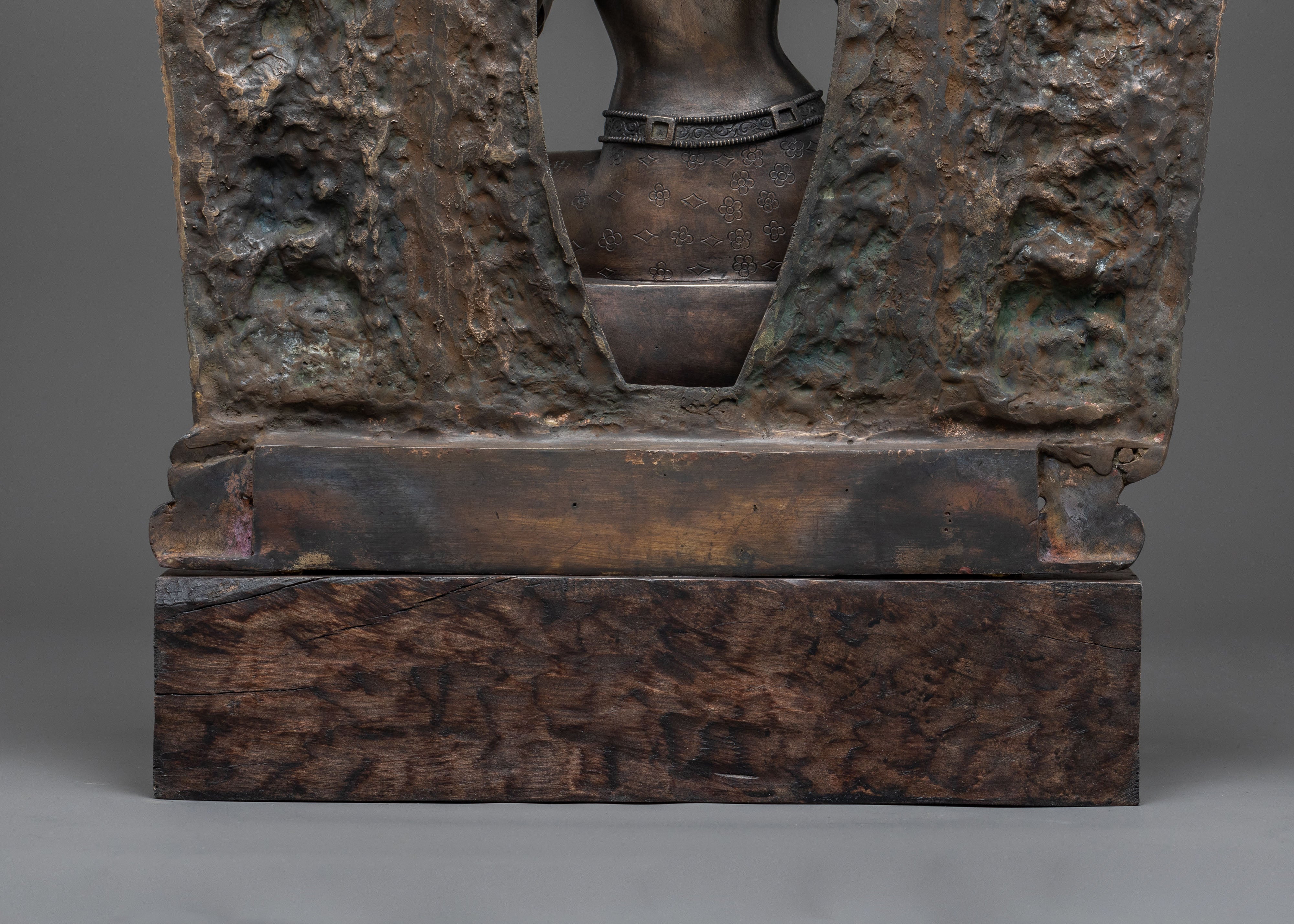 Green Tara Statue | Bronze Figure with Wooden Base