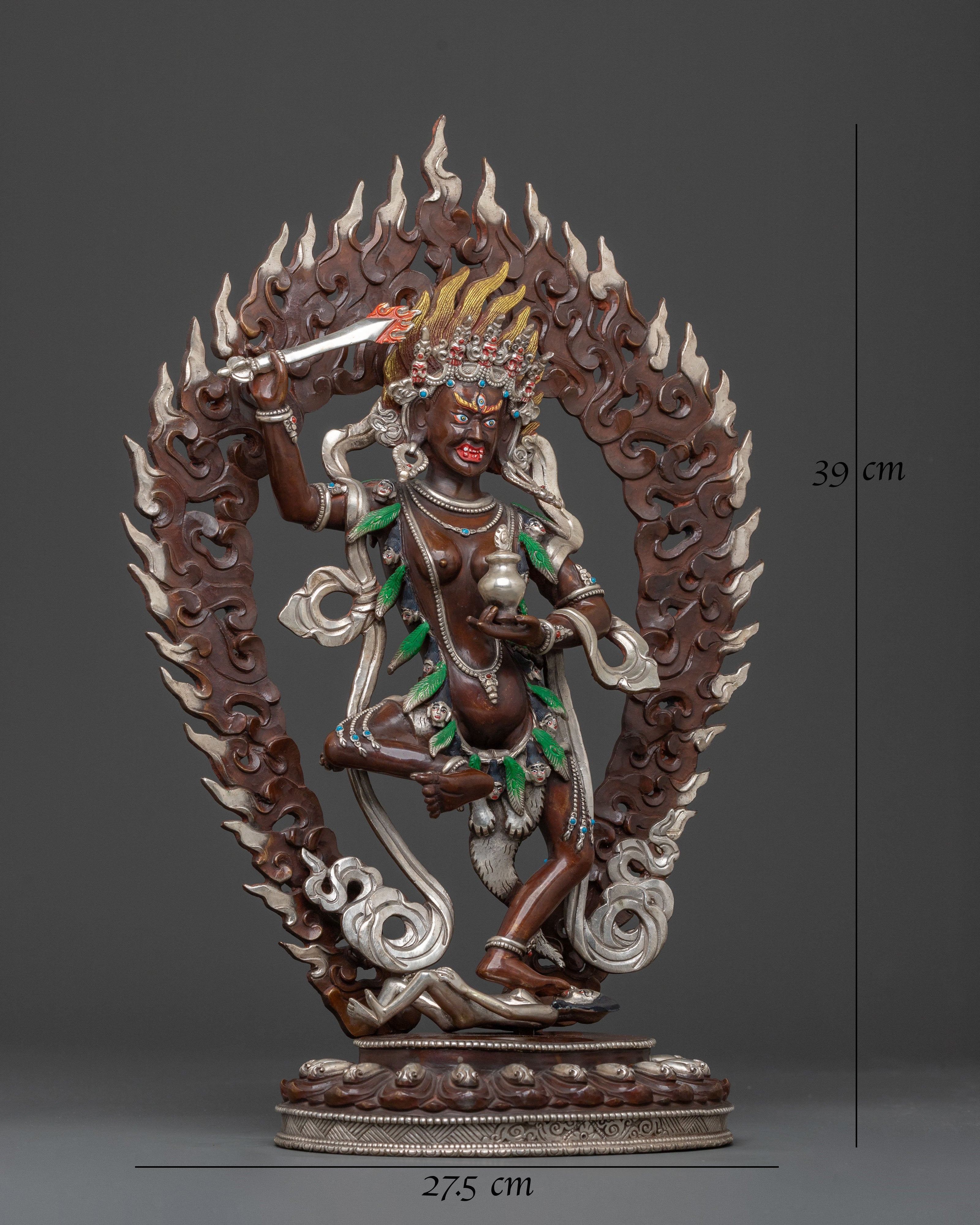 Khadgayogini Fierce Wisdom Statue, Silver-Plated