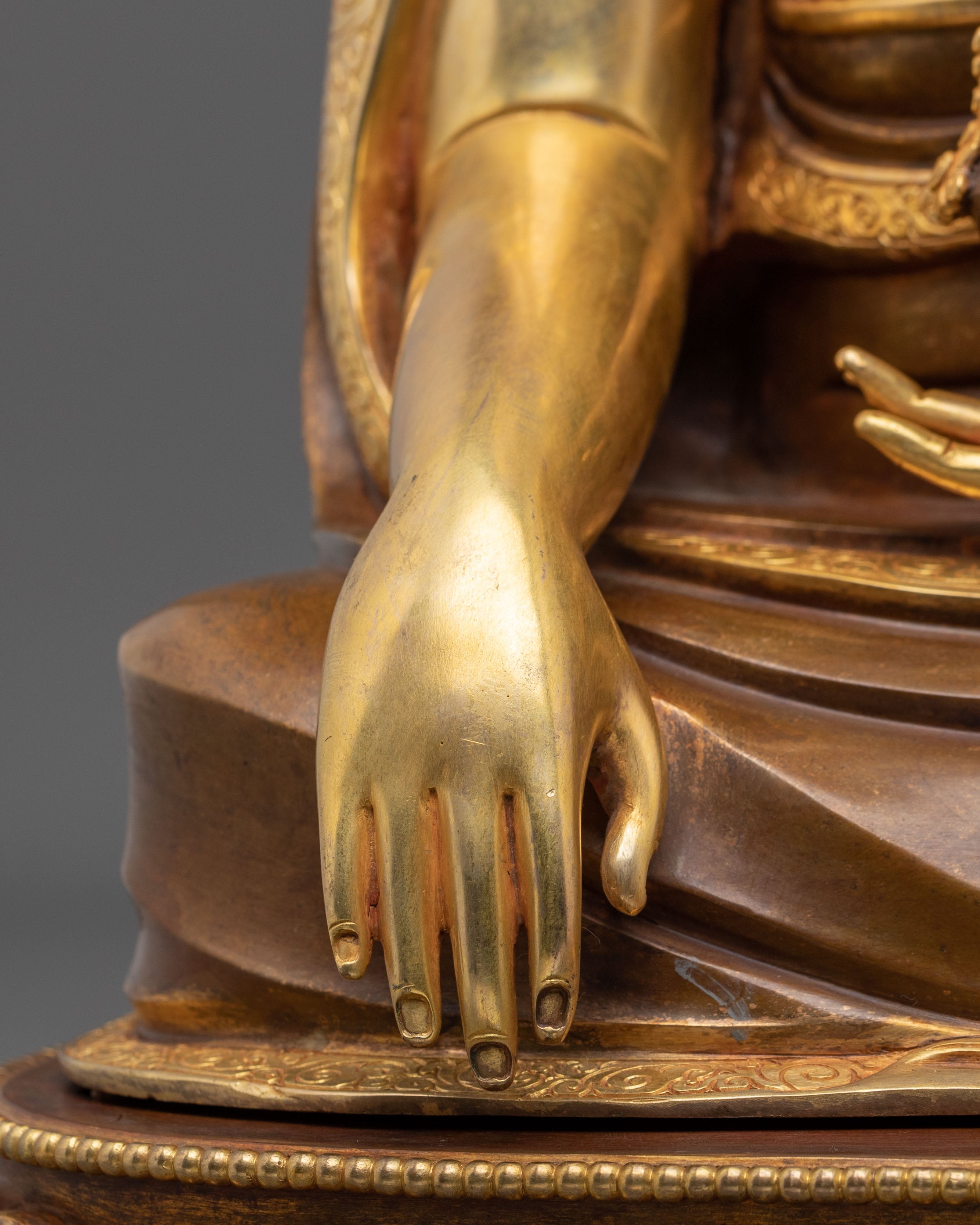 Buddhist Master Guru Shapdum Sculpture |  24K Gold Gilded Copper Statue