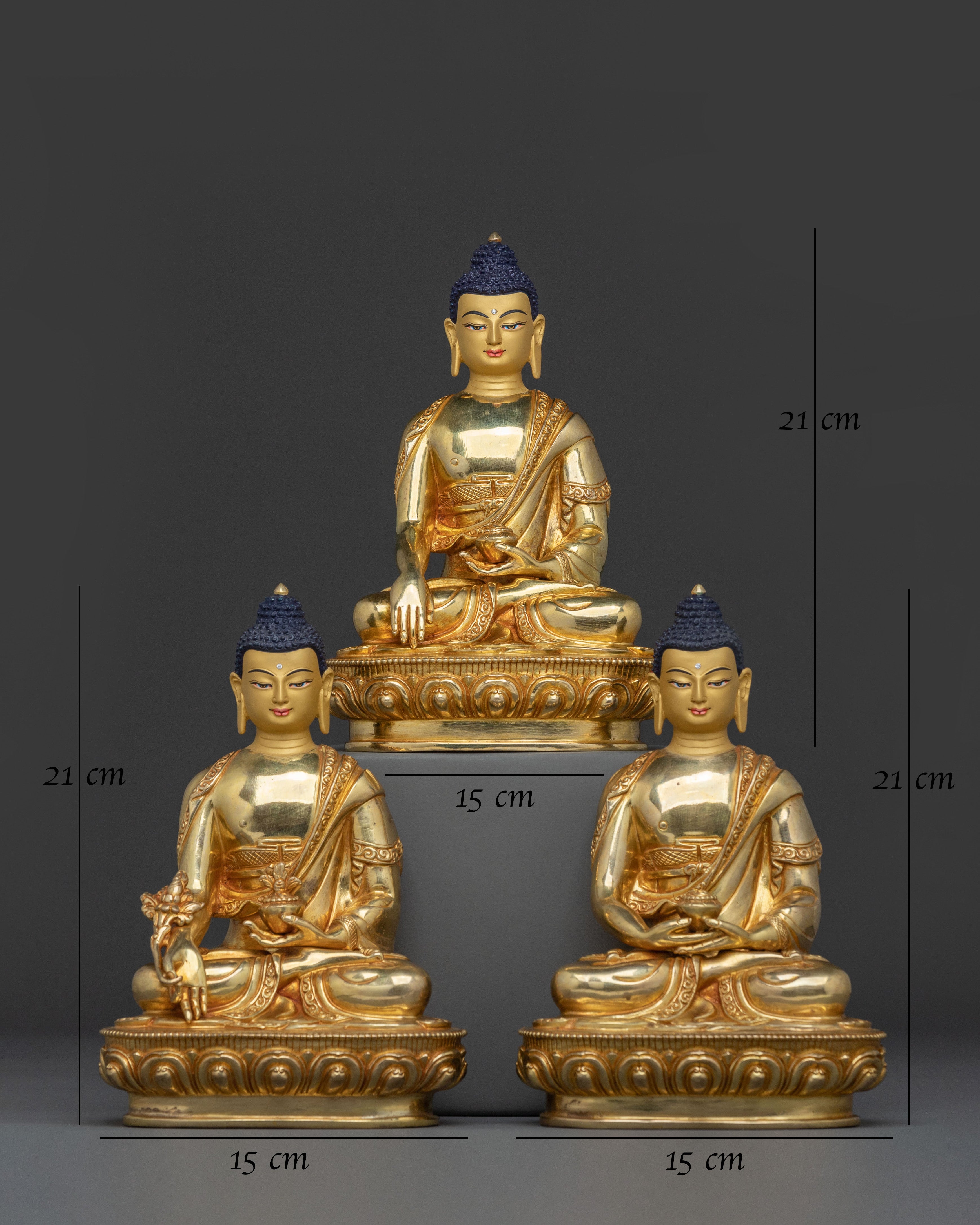 Three Buddhas Copper Statue Set | Golden Figurines