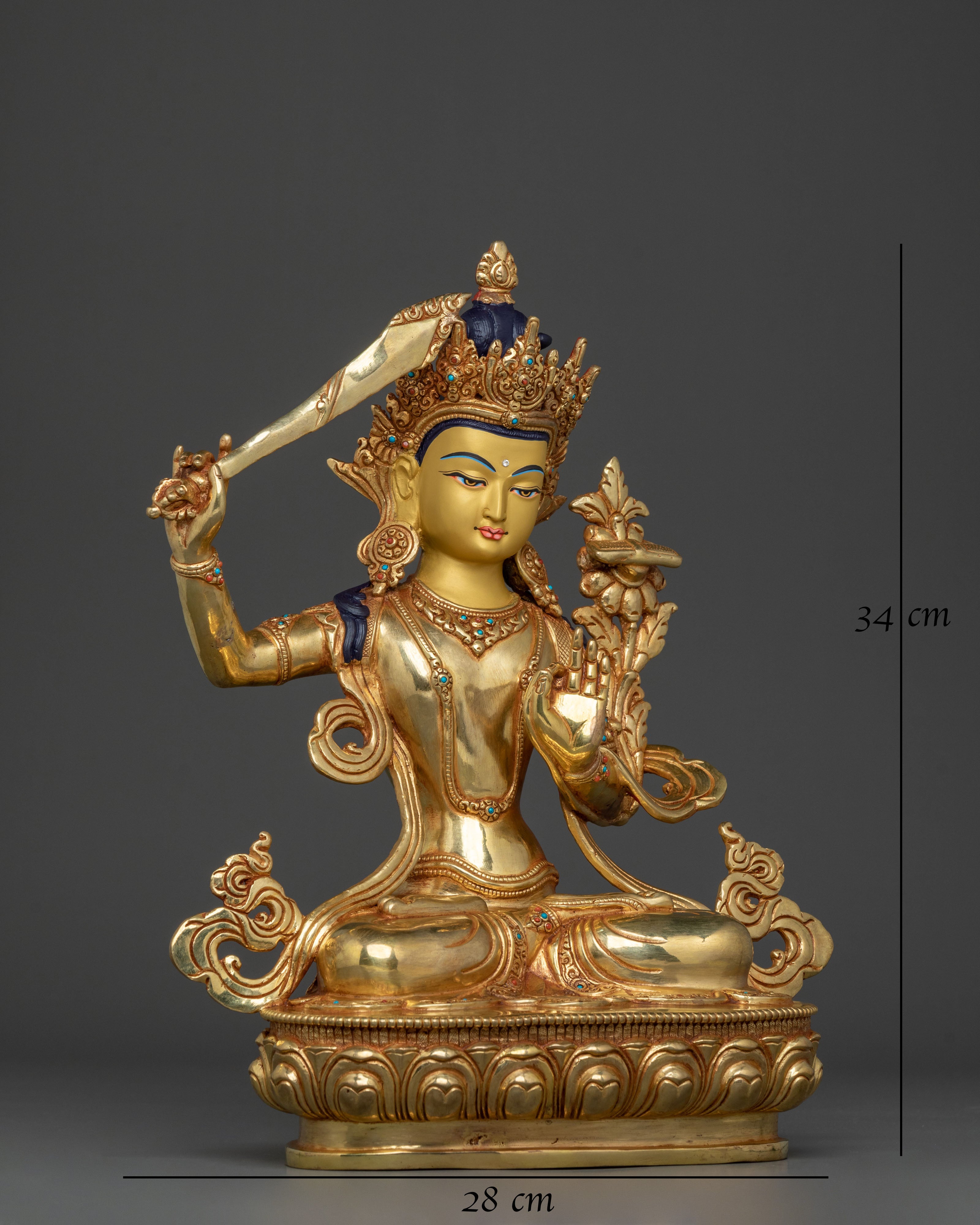 Flaming Sword of Wisdom Manjushri Statue | 24K Gold Gilded