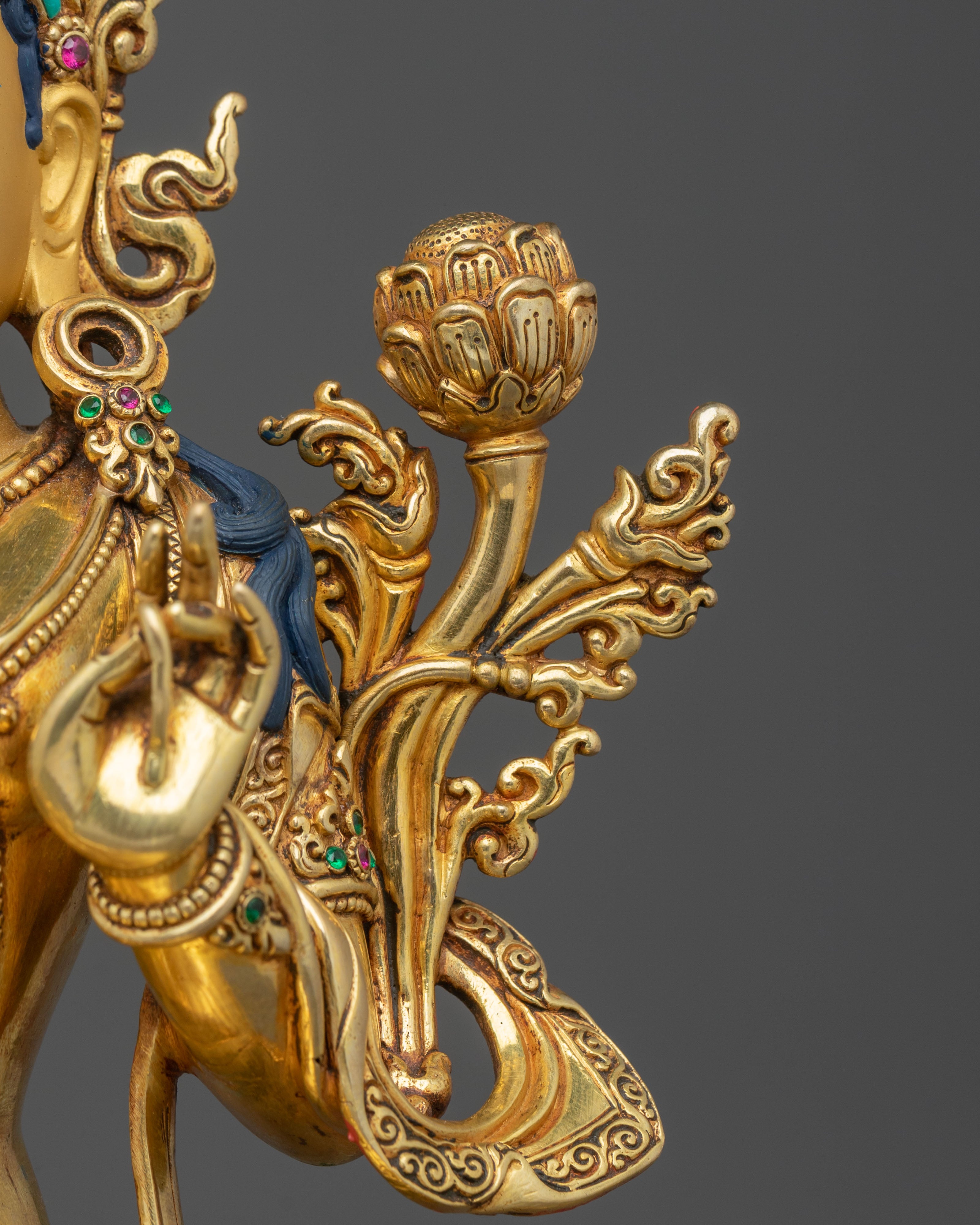 Green Tara 24K Gold Gilded Sculpture | Buddhist Protector