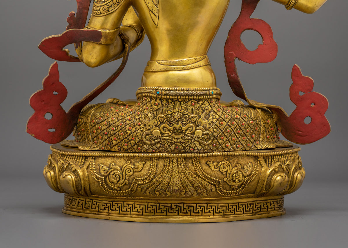 Manjughoṣa Sculpture of Wisdom |  24K Gold Gilded Copper Statue