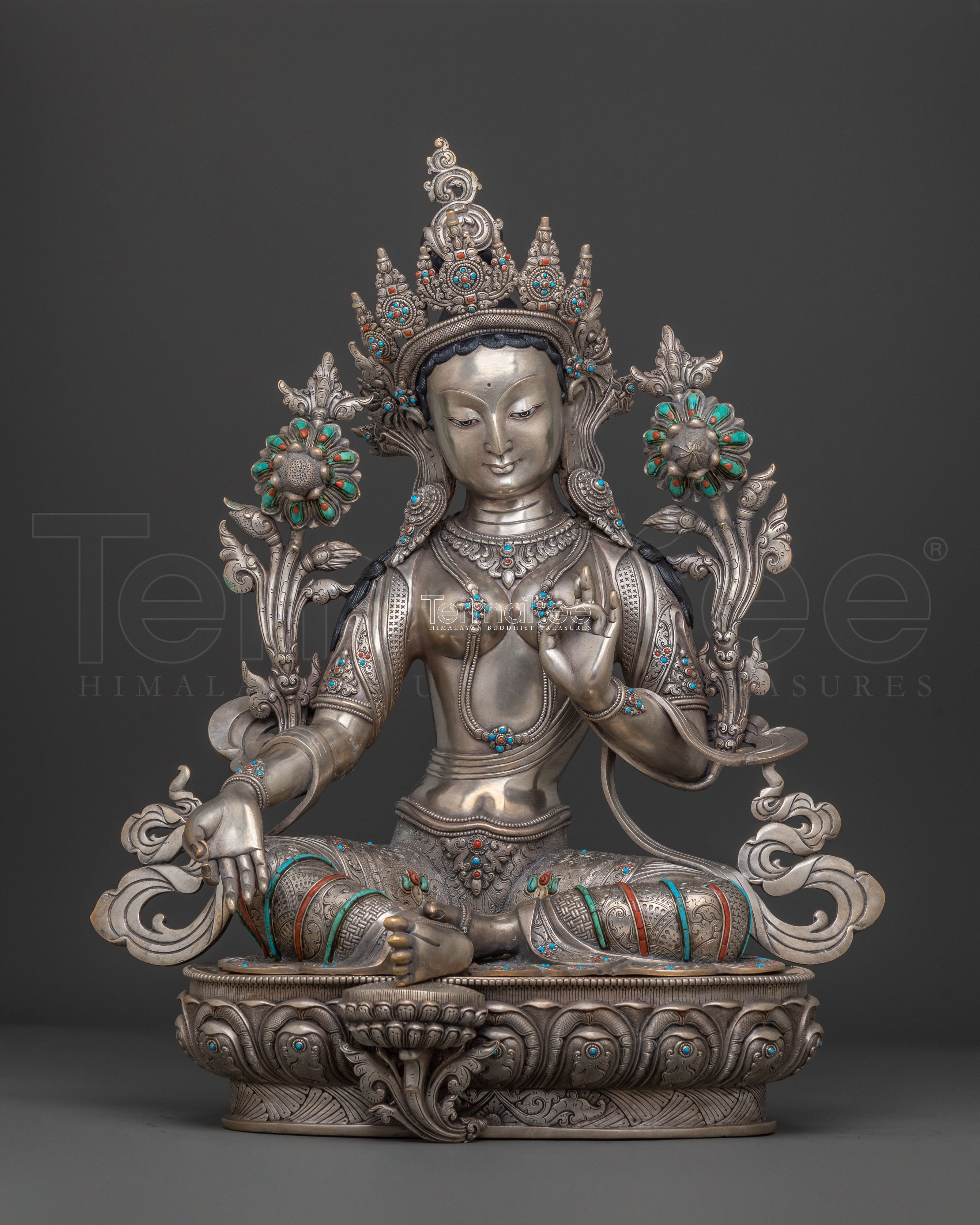 Green Tara Silver Statue | Swift Protector