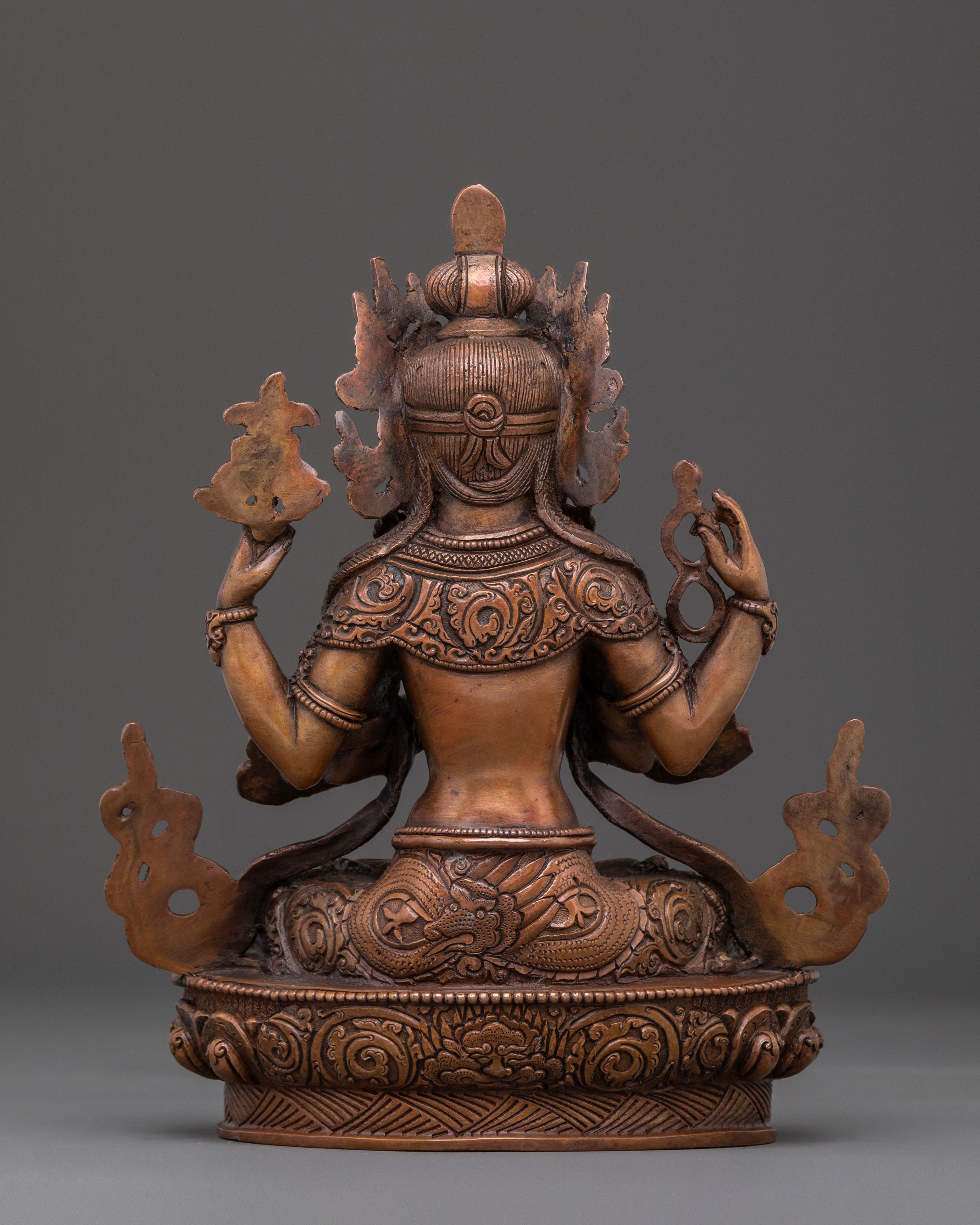 Divine Chenrezig: Handcrafted Oxidized Copper Figurine