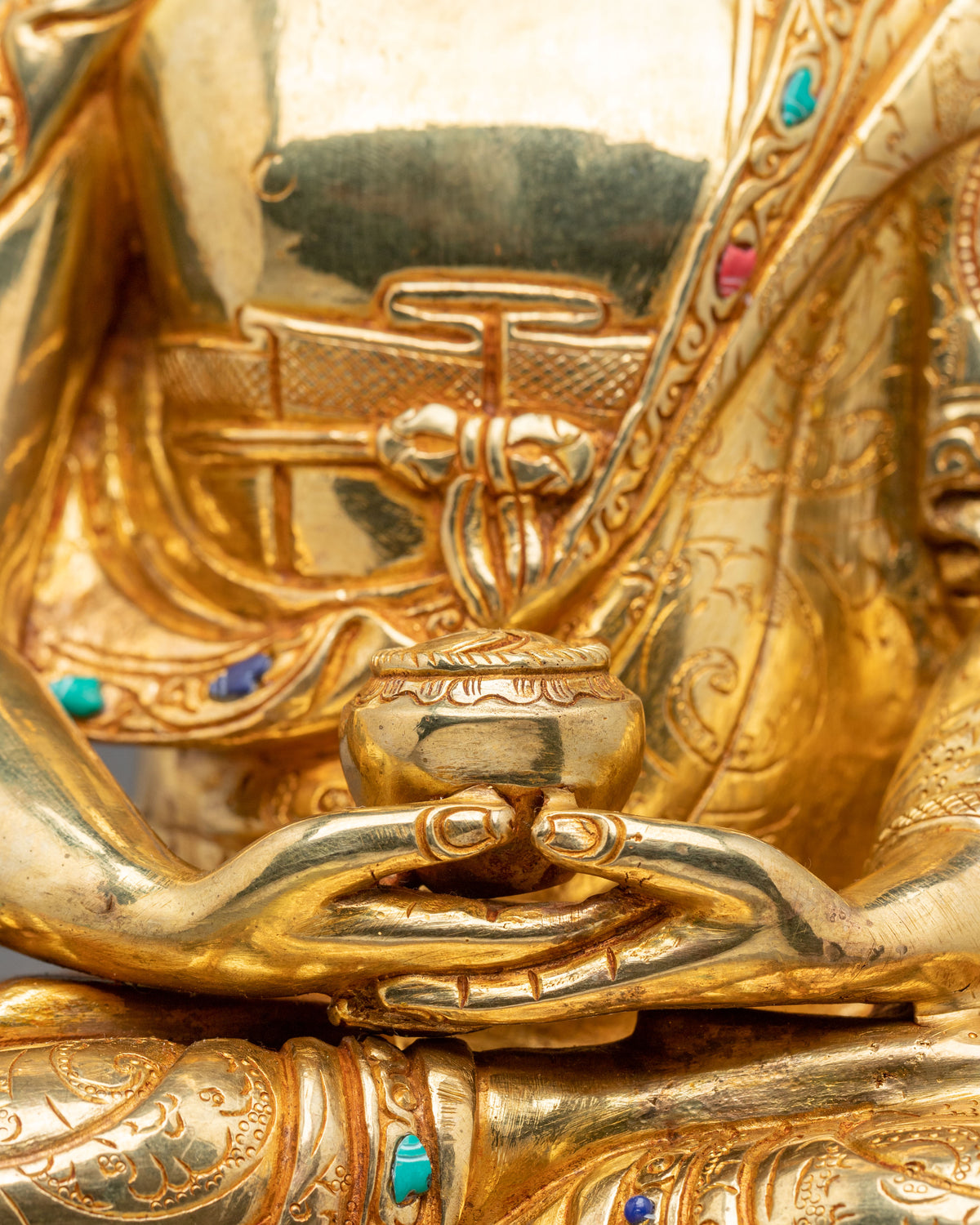 Amitabha Buddha 24K Fire Gold Gilded Sculpture
