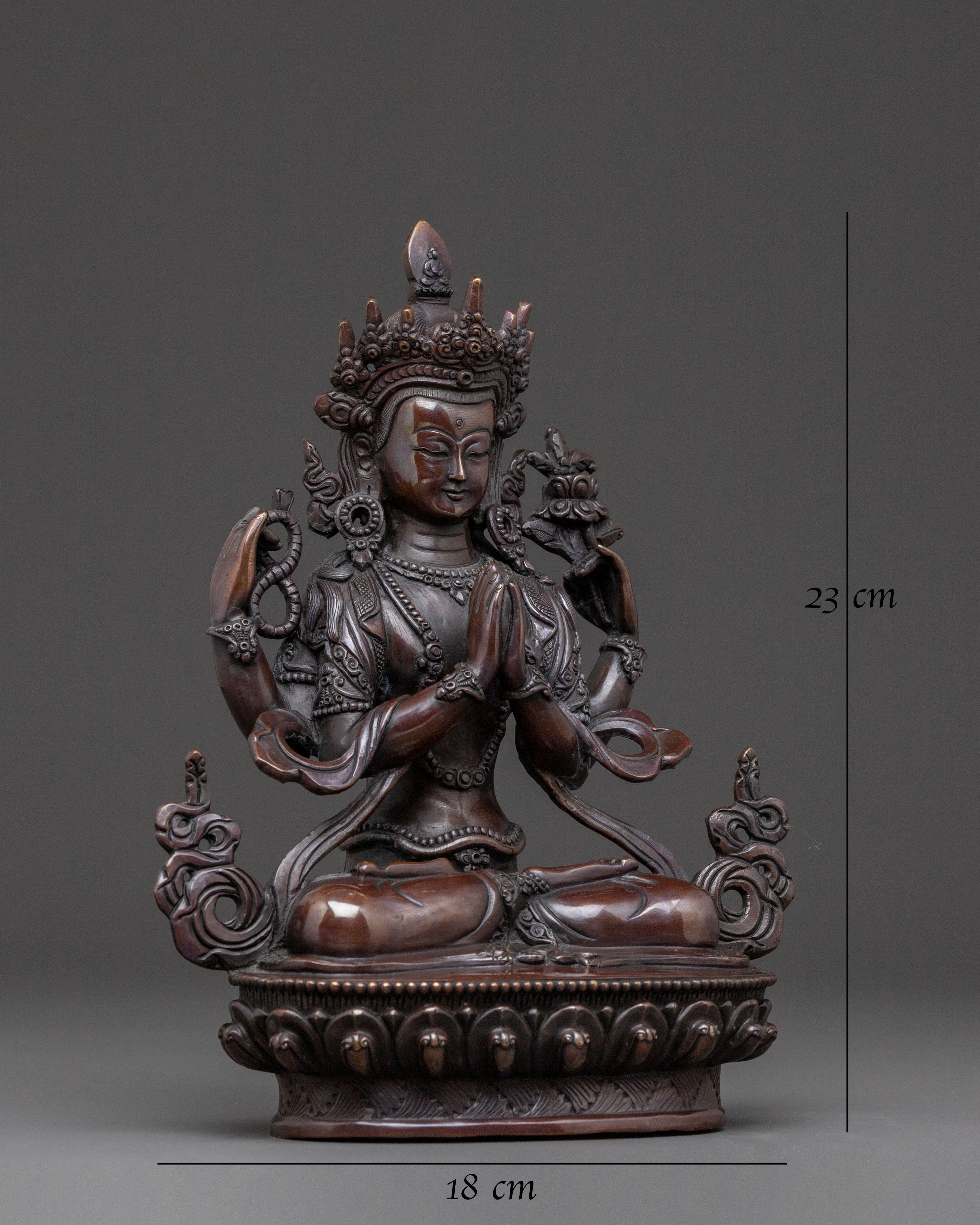 Chenrezig Statue of Compassion – Oxidized Copper Art
