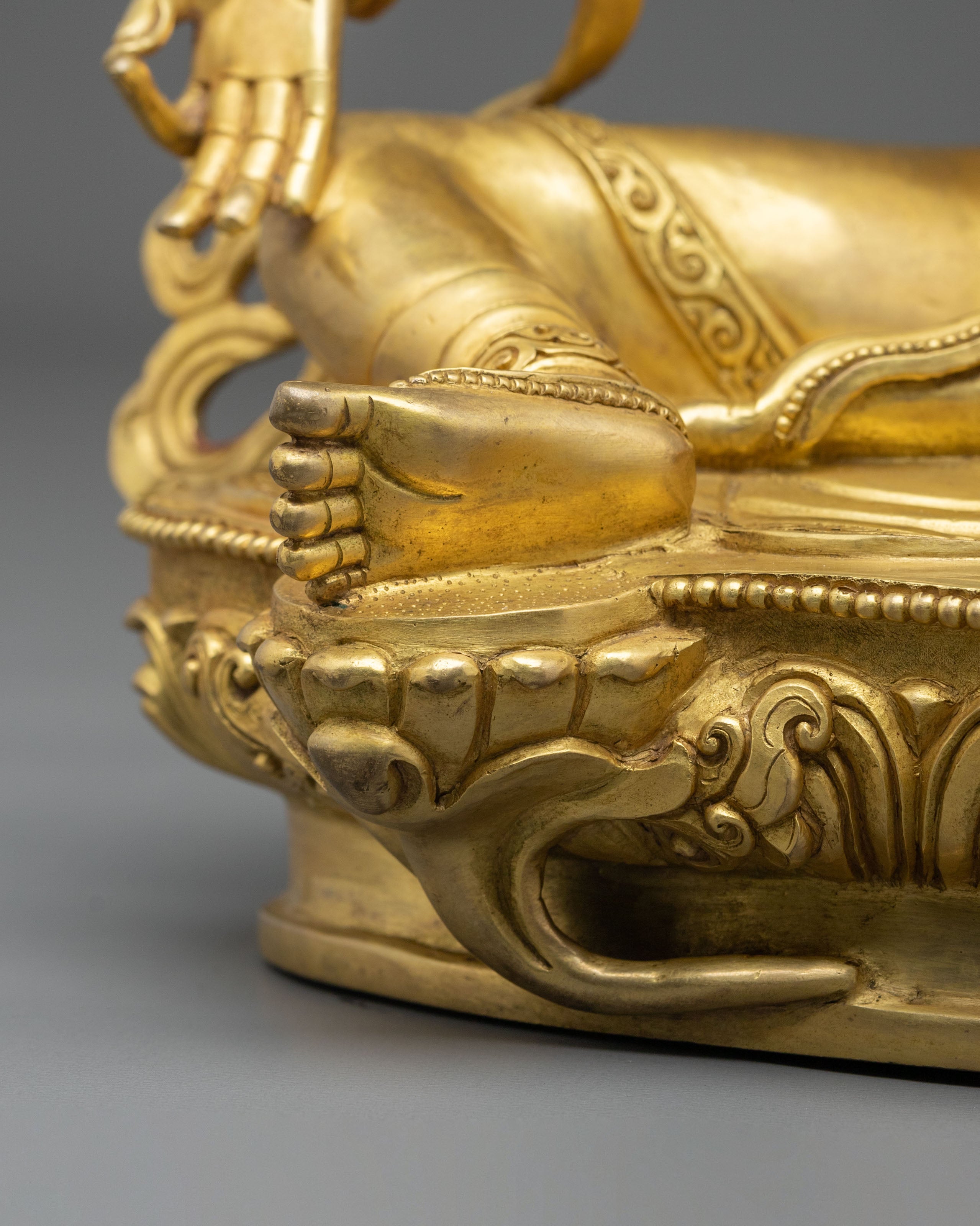 Protector Green Tara Himalayan Sculpture: 24K Gold Gilded