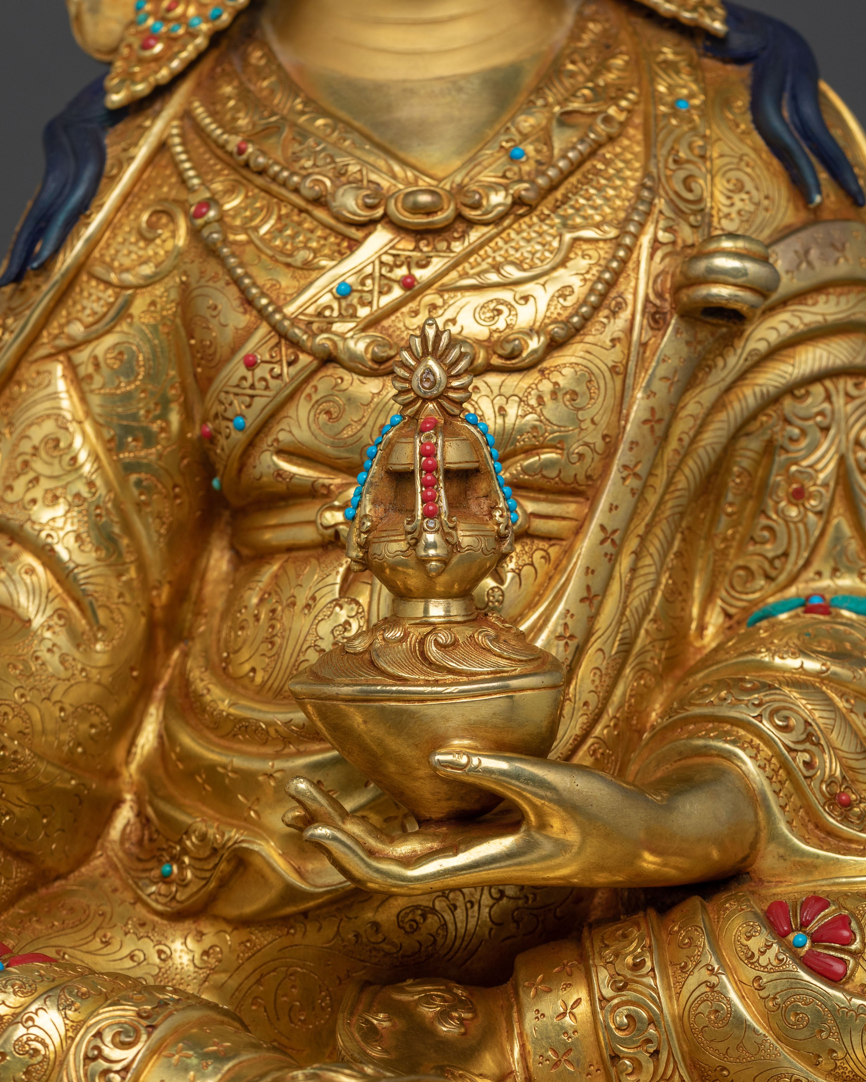 Padmasambhava Sculpture | 24K Gold Gilded Tibetan Guru