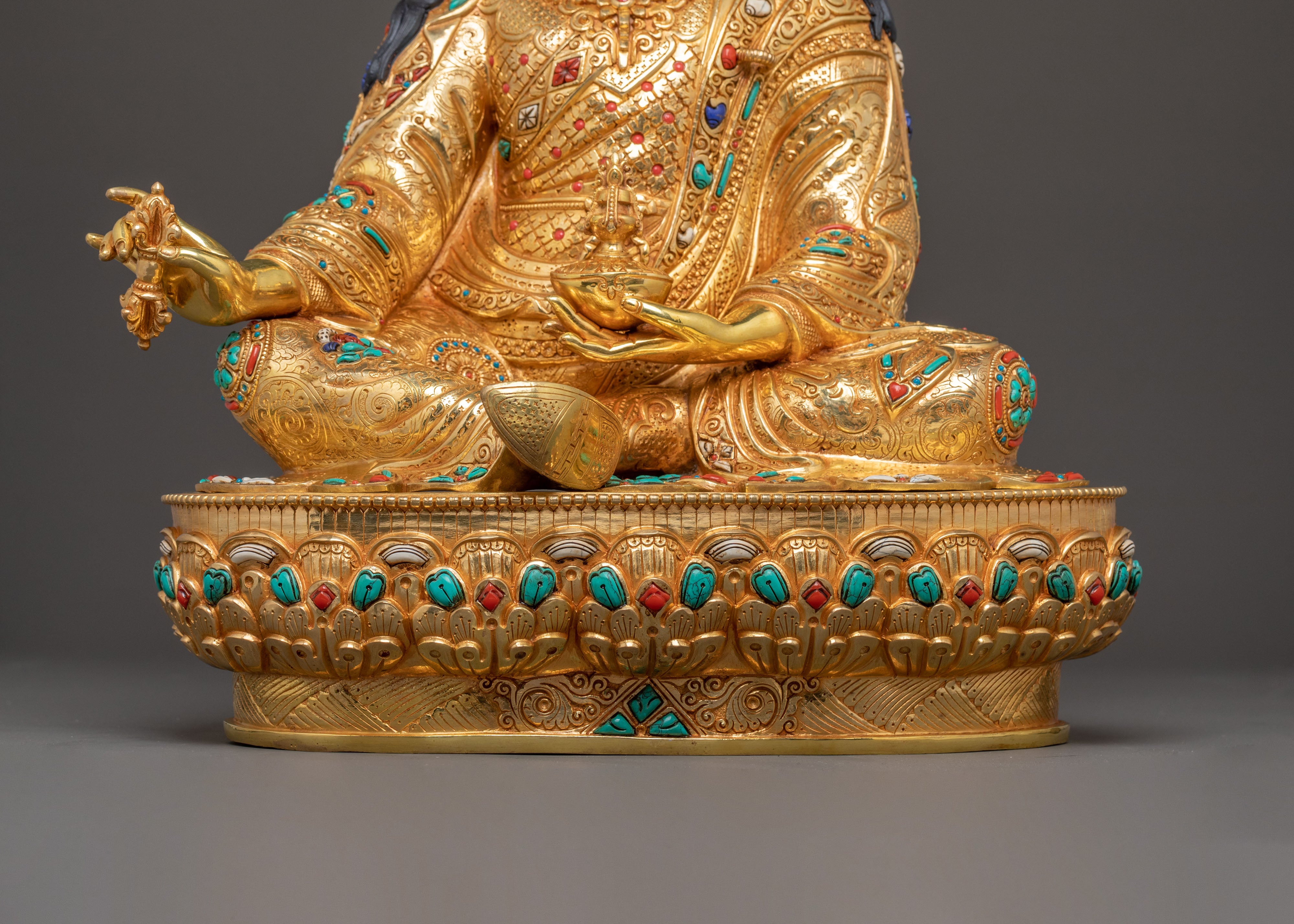 24K Gold Gilded Holy Guru Rinpoche Statue – Radiant Masterpiece