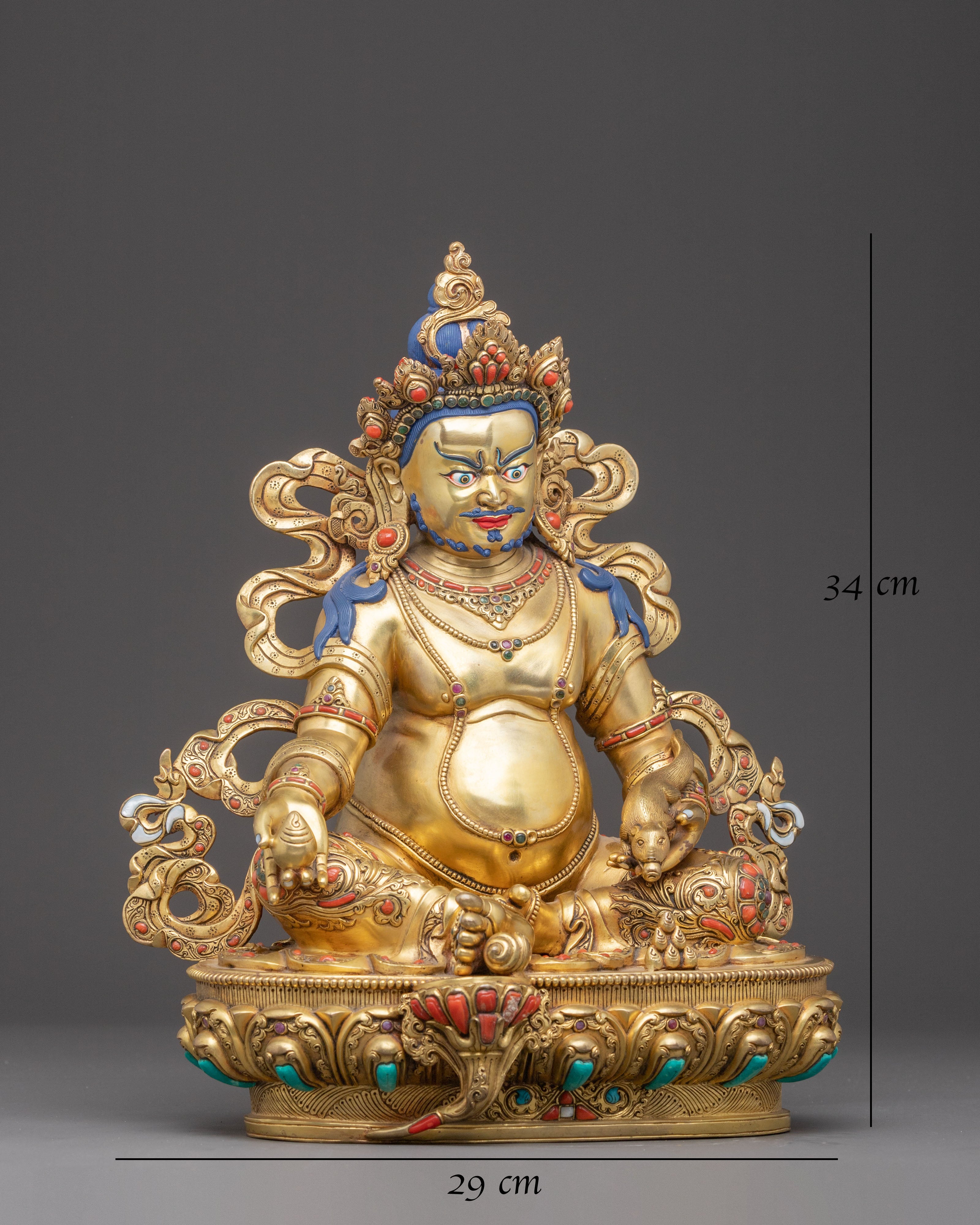 Statue of Dzambhala, Buddhist Wealth Deity | 24K Gold Gilded Wealth God