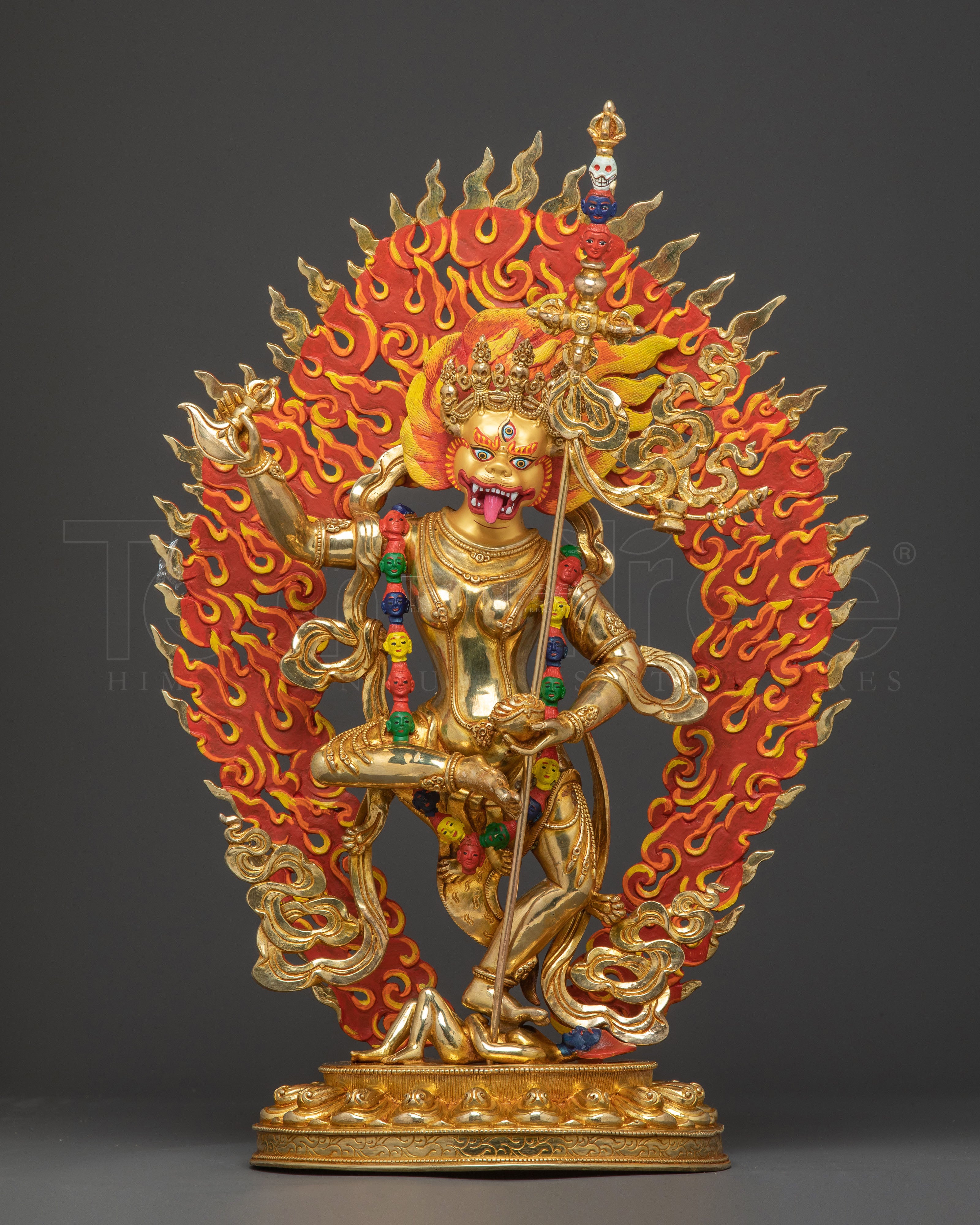 Simhamukha Statue the Remover of Obstacles - Exquisite 24K Gold Gilded Copper
