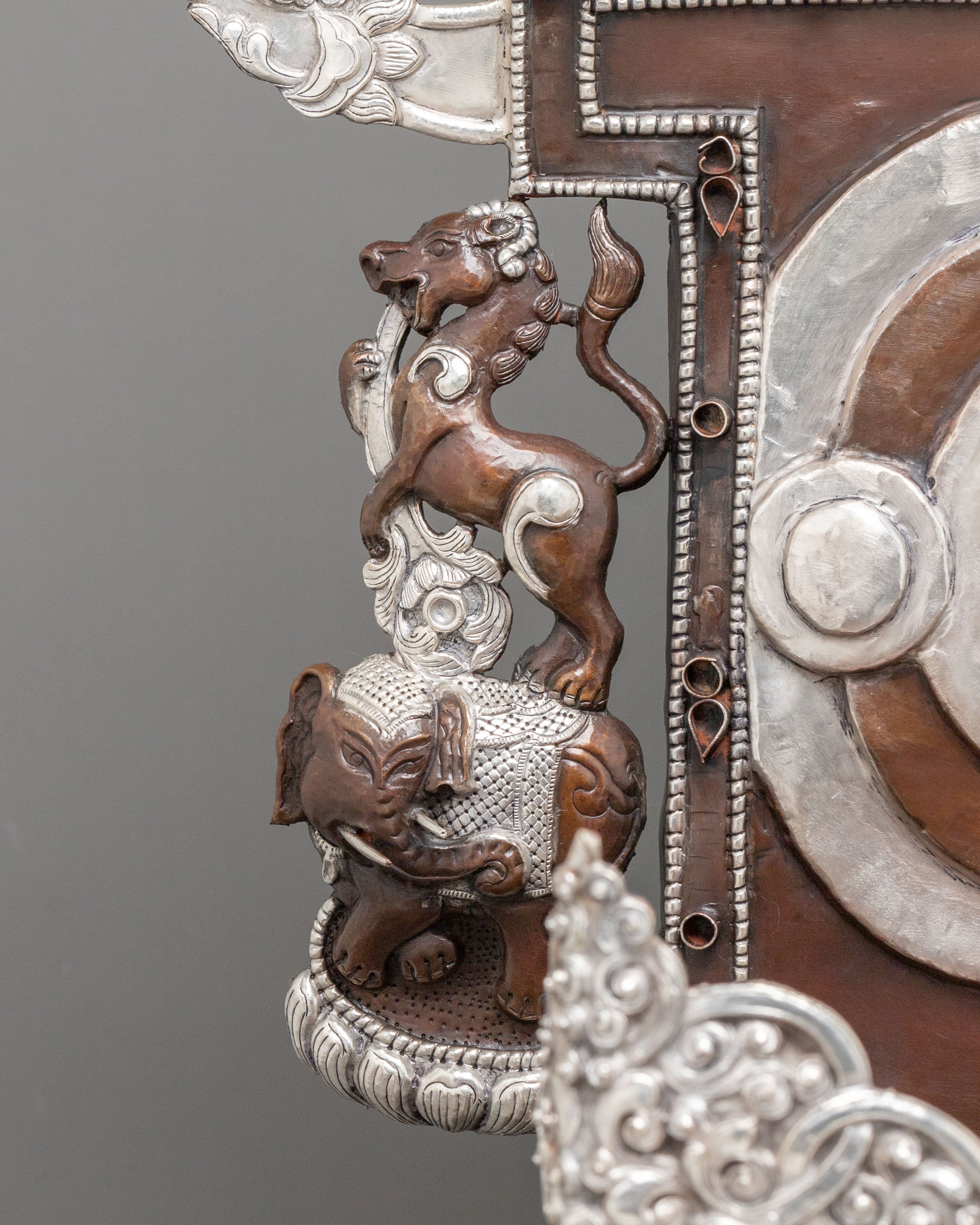 Dzambhala Statue on Throne | Oxidized Copper Figurine with Silver Plating