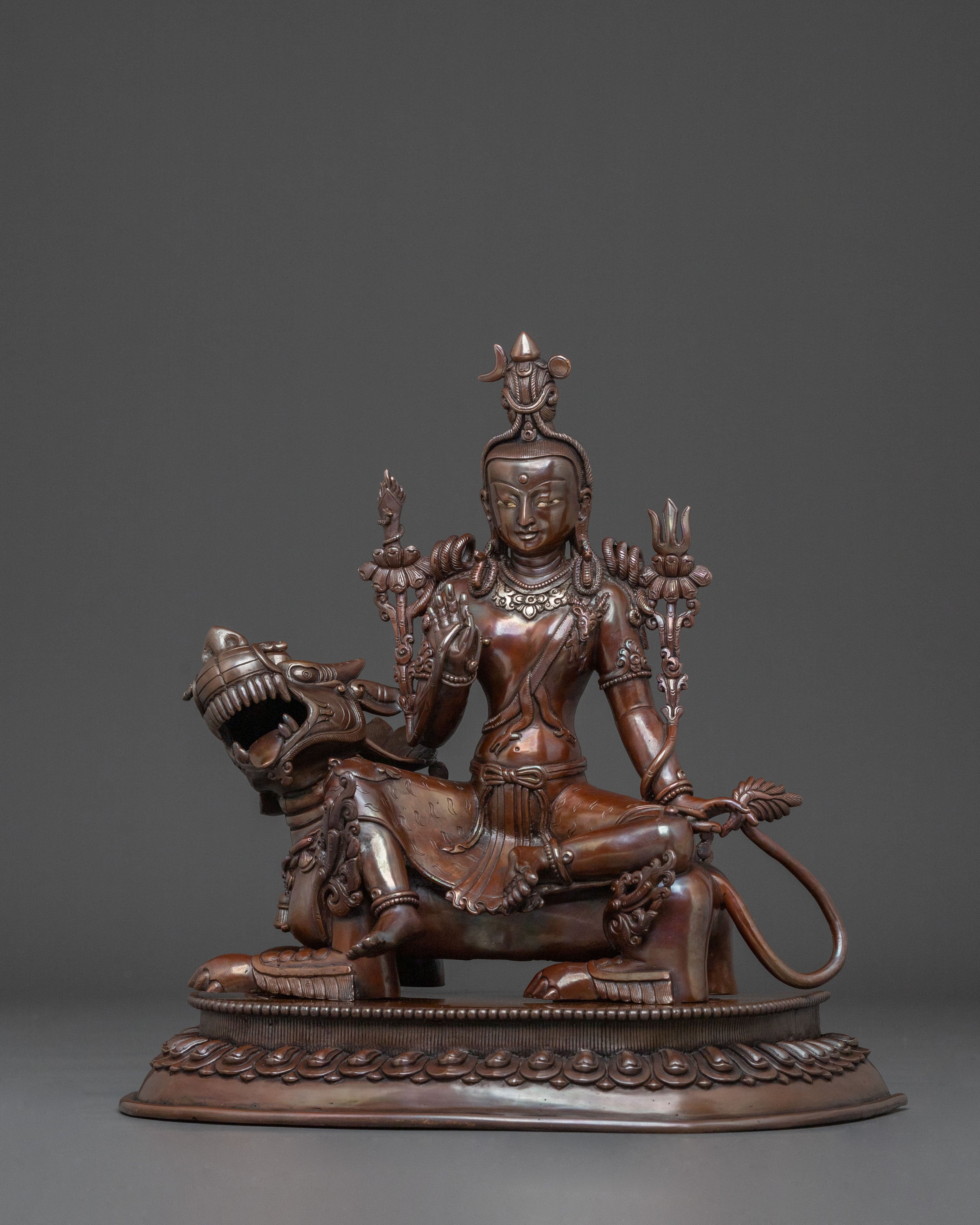 Simhanada Avalokiteshvara Statue | Oxidized Copper Body