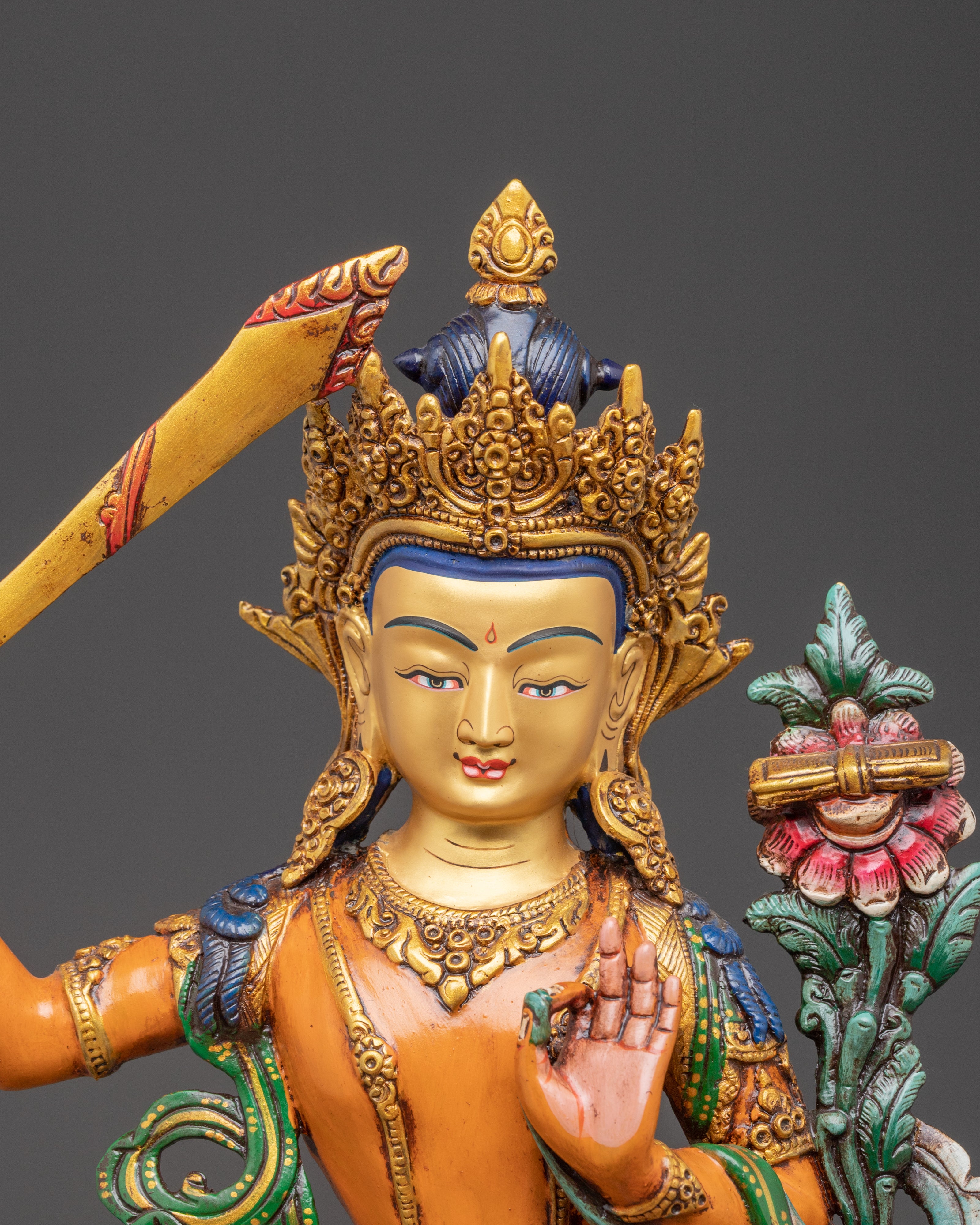 Handmade Statue of Bodhisattva Manjushri: Himalayan Artwork
