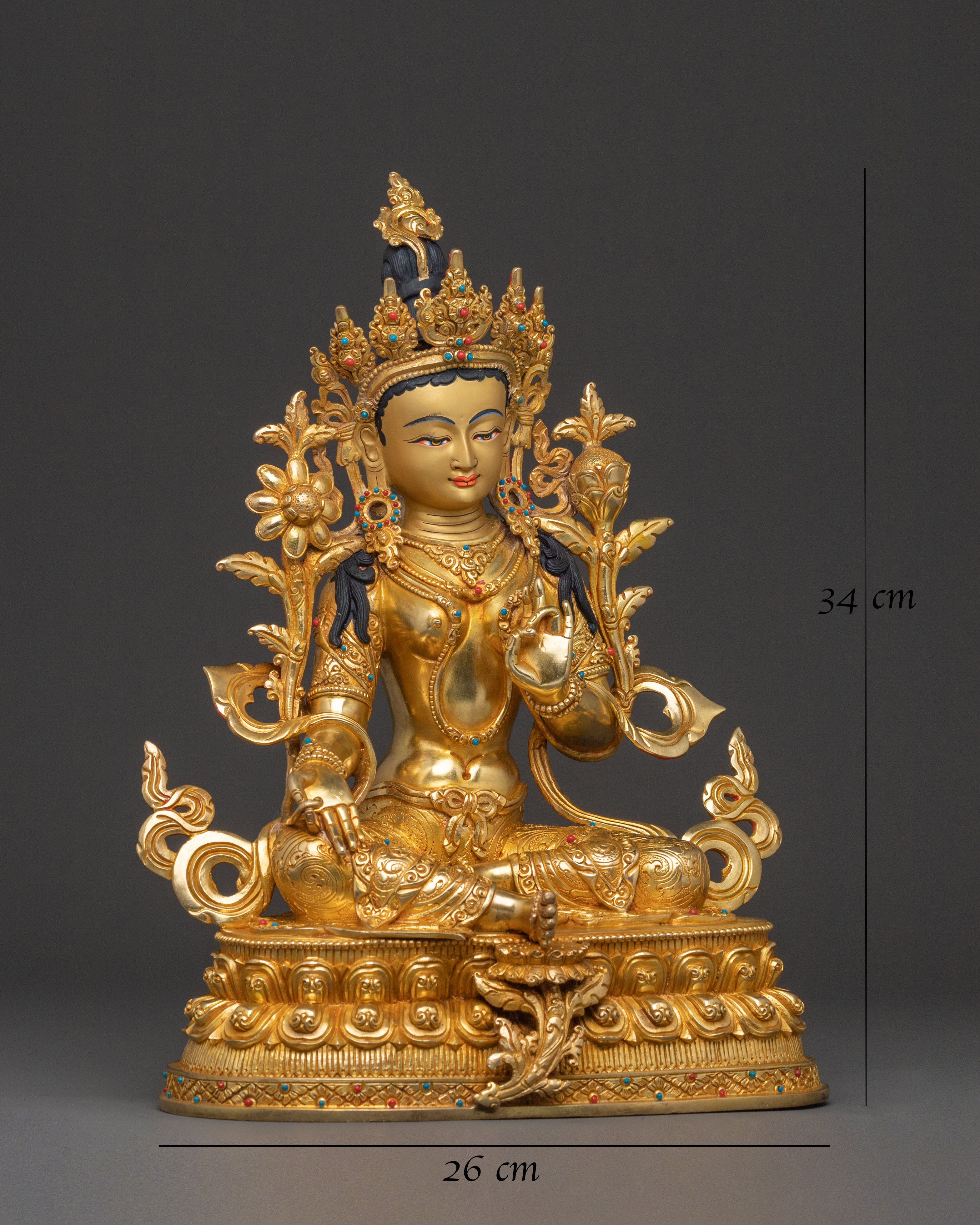 Green Tara Sacred Blessing Statue - Handcrafted 24K Gilded
