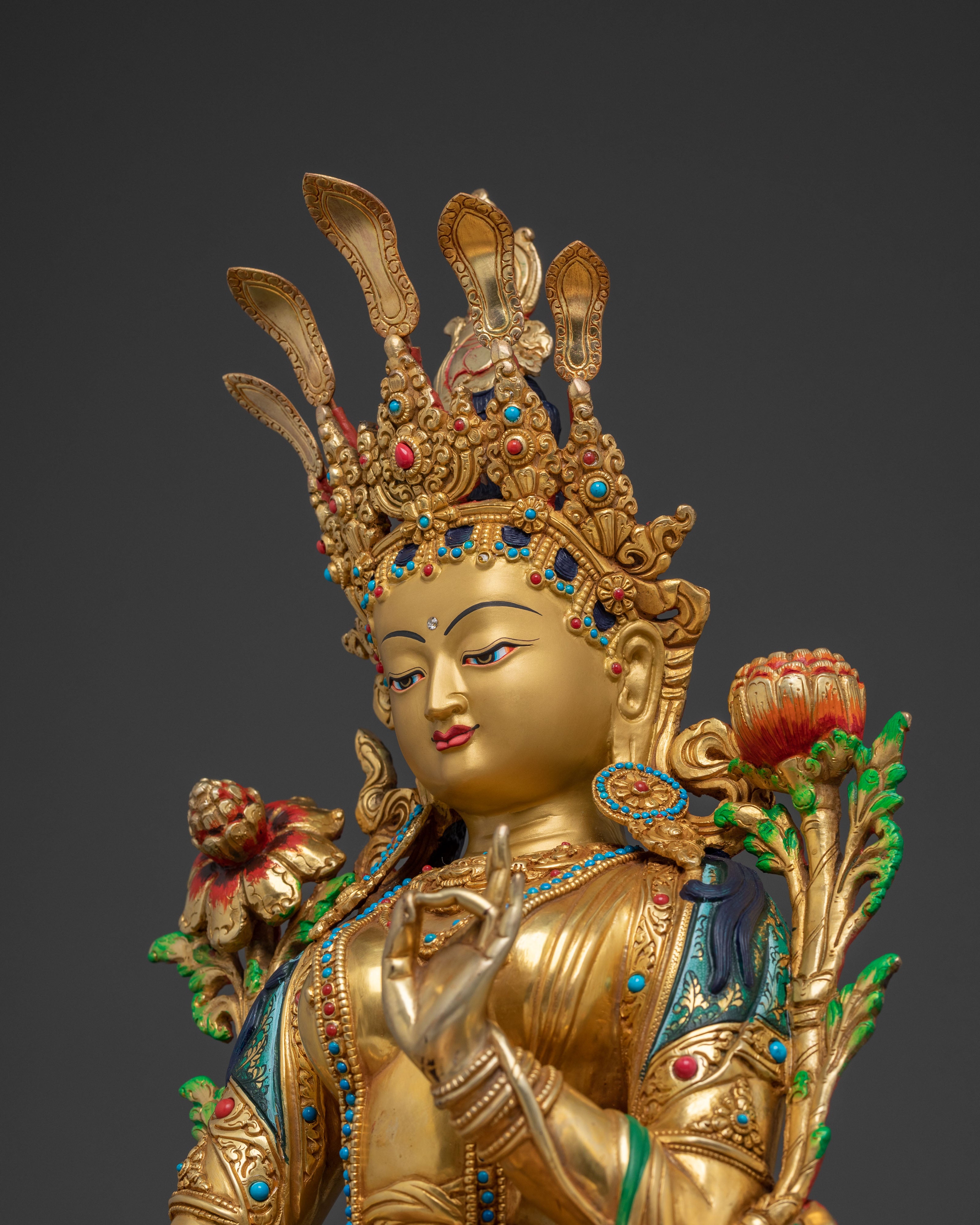 Green Tara Sculpture on Throne | Goddess of Compassion
