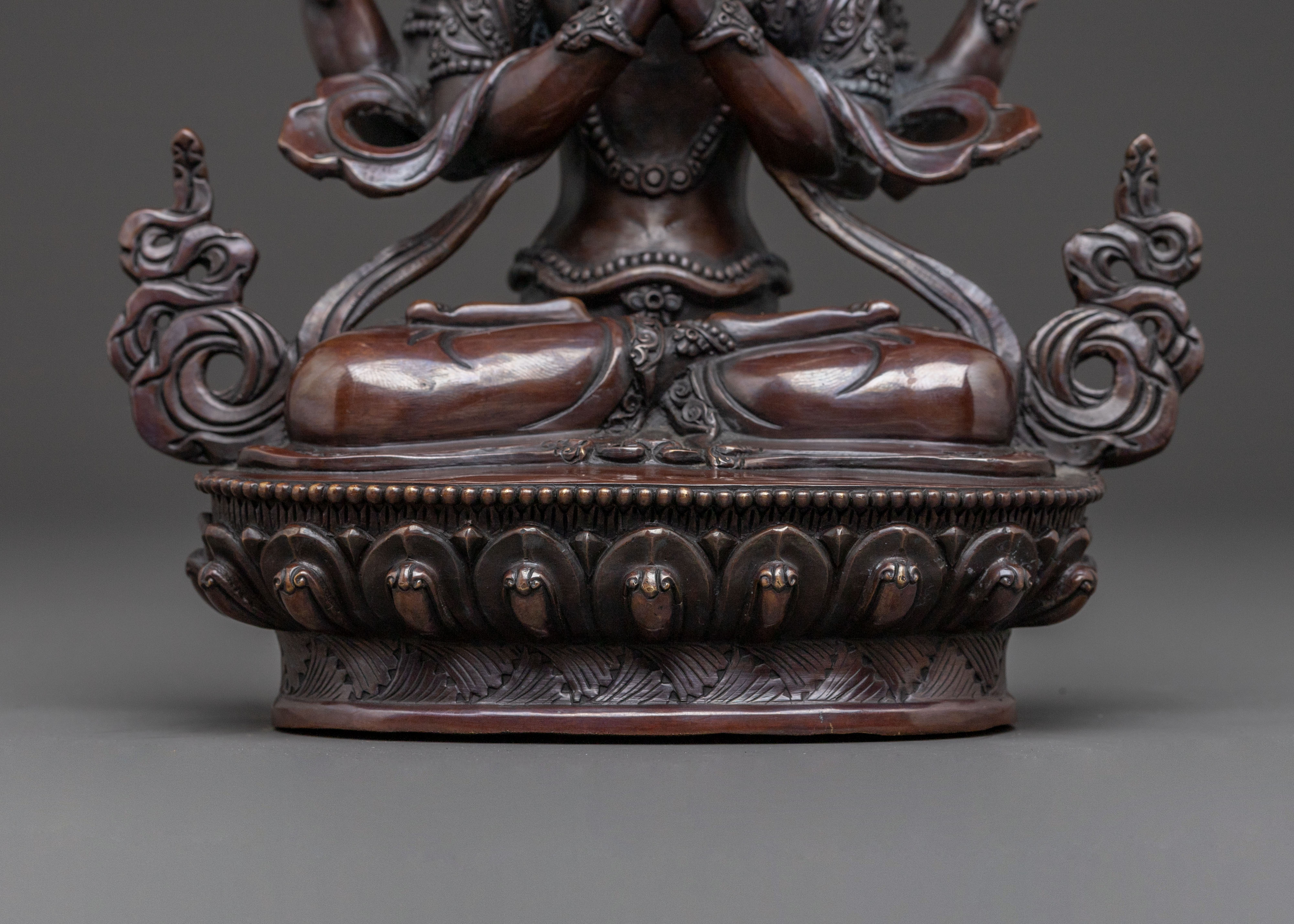Chenrezig Statue of Compassion – Oxidized Copper Art