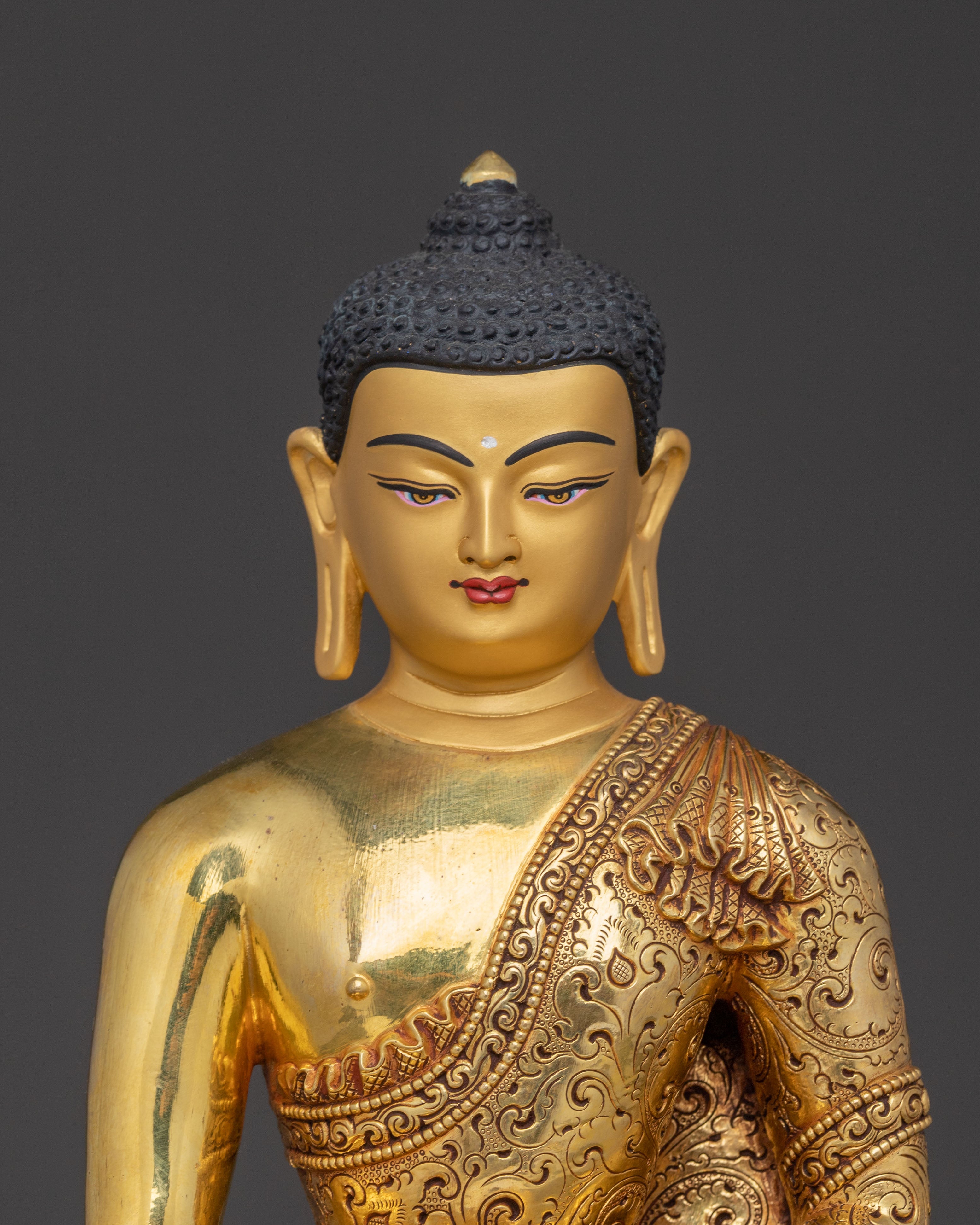 Handcrafted Meditating Shakyamuni Buddha Statue — 24K Gold Gilded