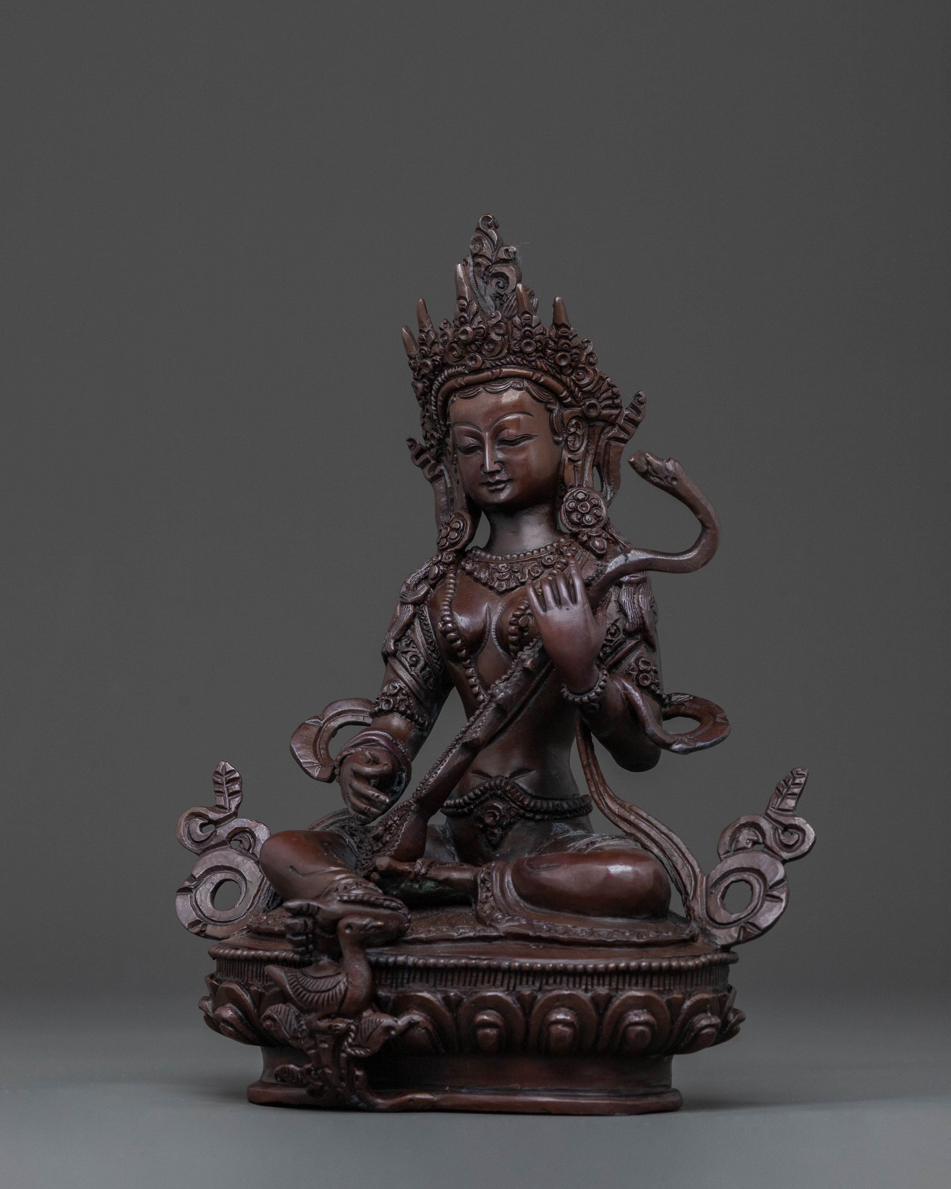 Saraswati Devi: Oxidized Copper Sacred Statue