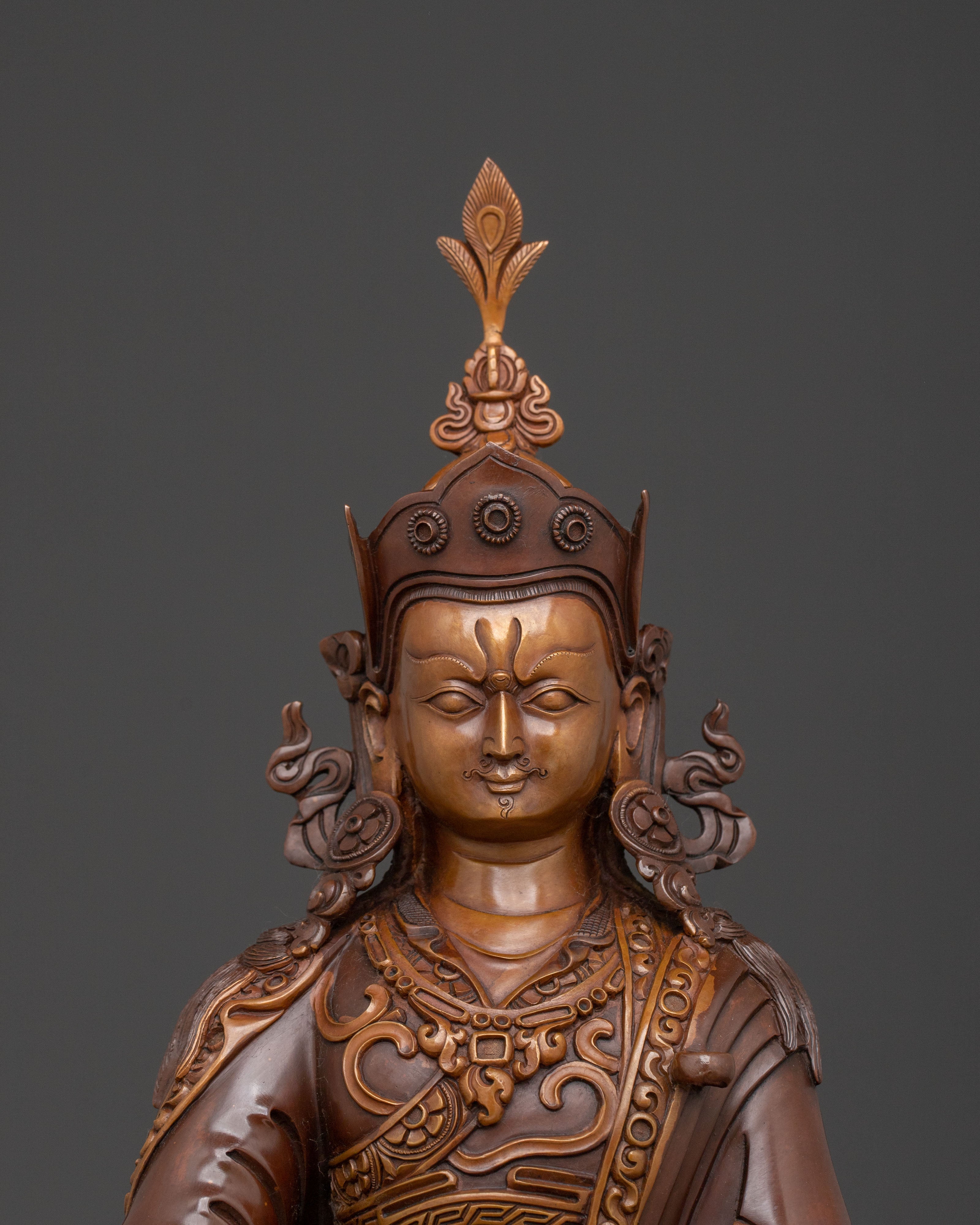 Guru Rinpoche Oxidized Copper Figurine: Buddhist Altar Decor