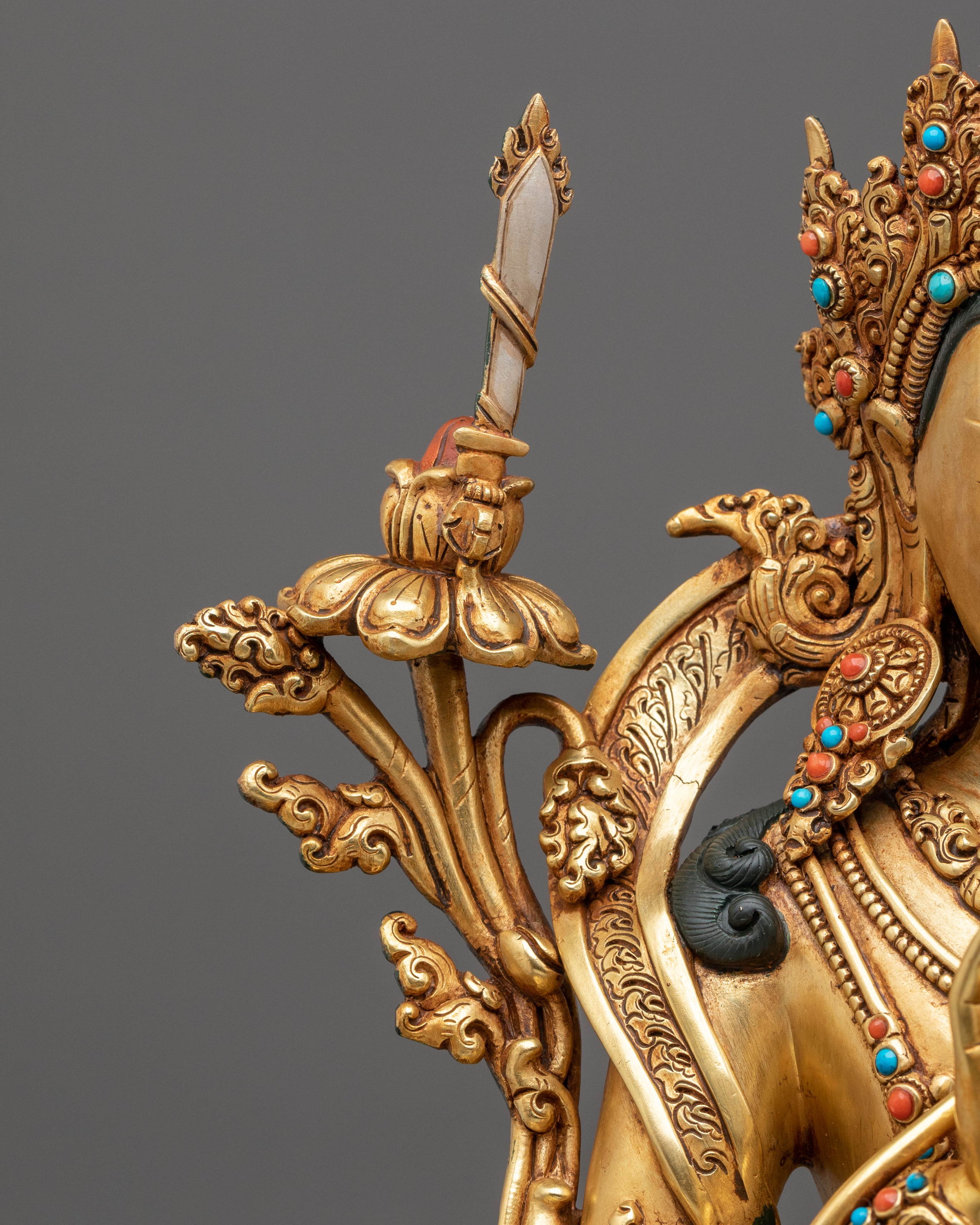 Tikshna Manjushri: 24K Gold Gilded Copper Statue