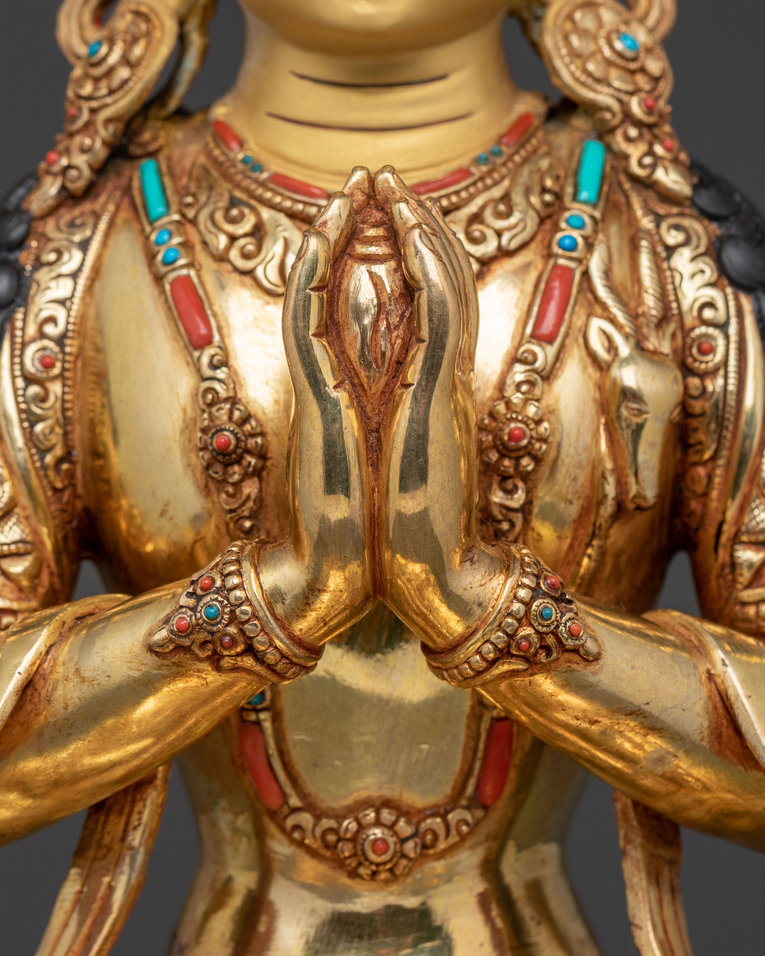 Chenrezig Gold Gilded Copper Statue