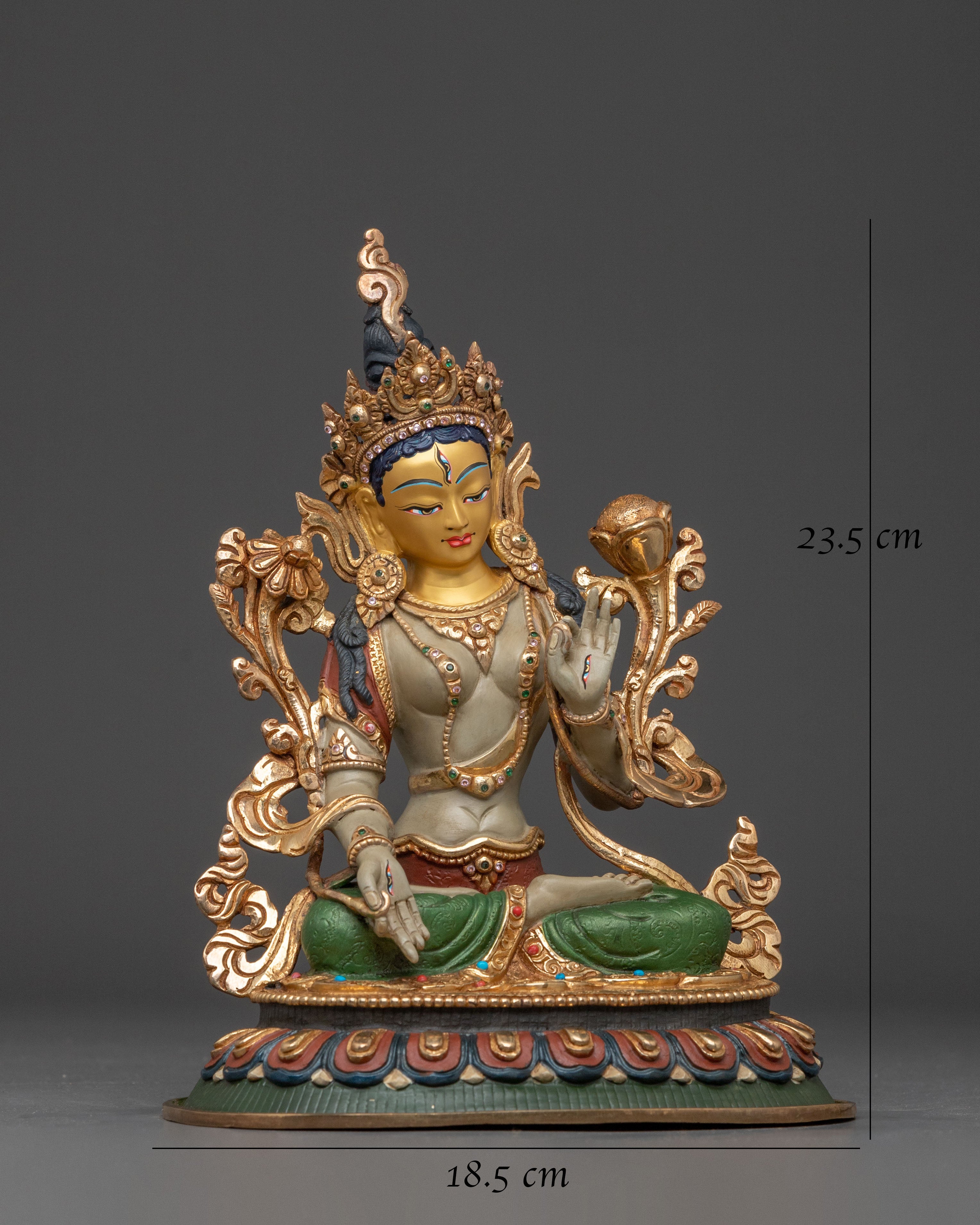 Handcrafted White Tara Statue | 24K Gold Gilded
