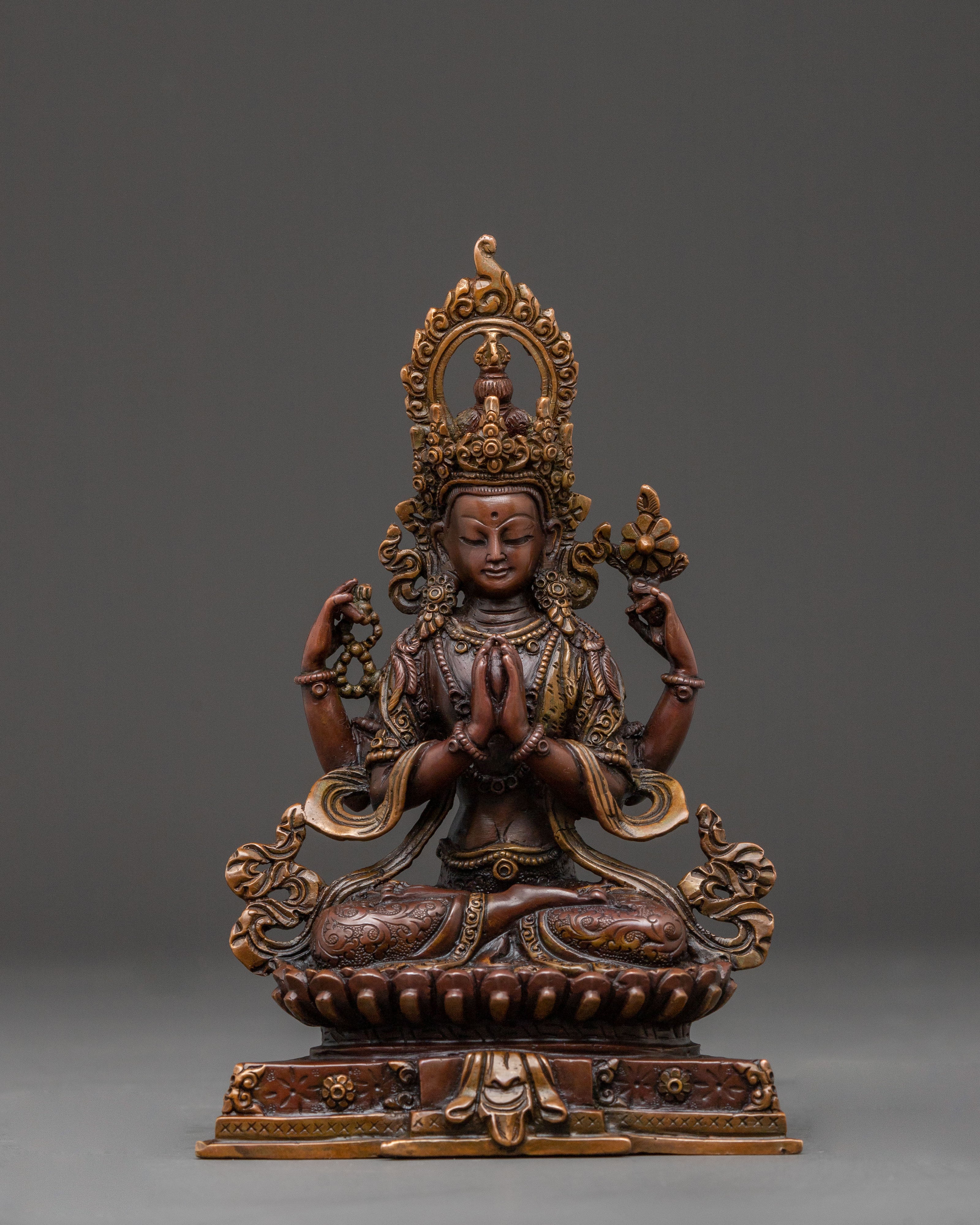 Chenrezig Divine Compassion Statue – Oxidized Copper Art