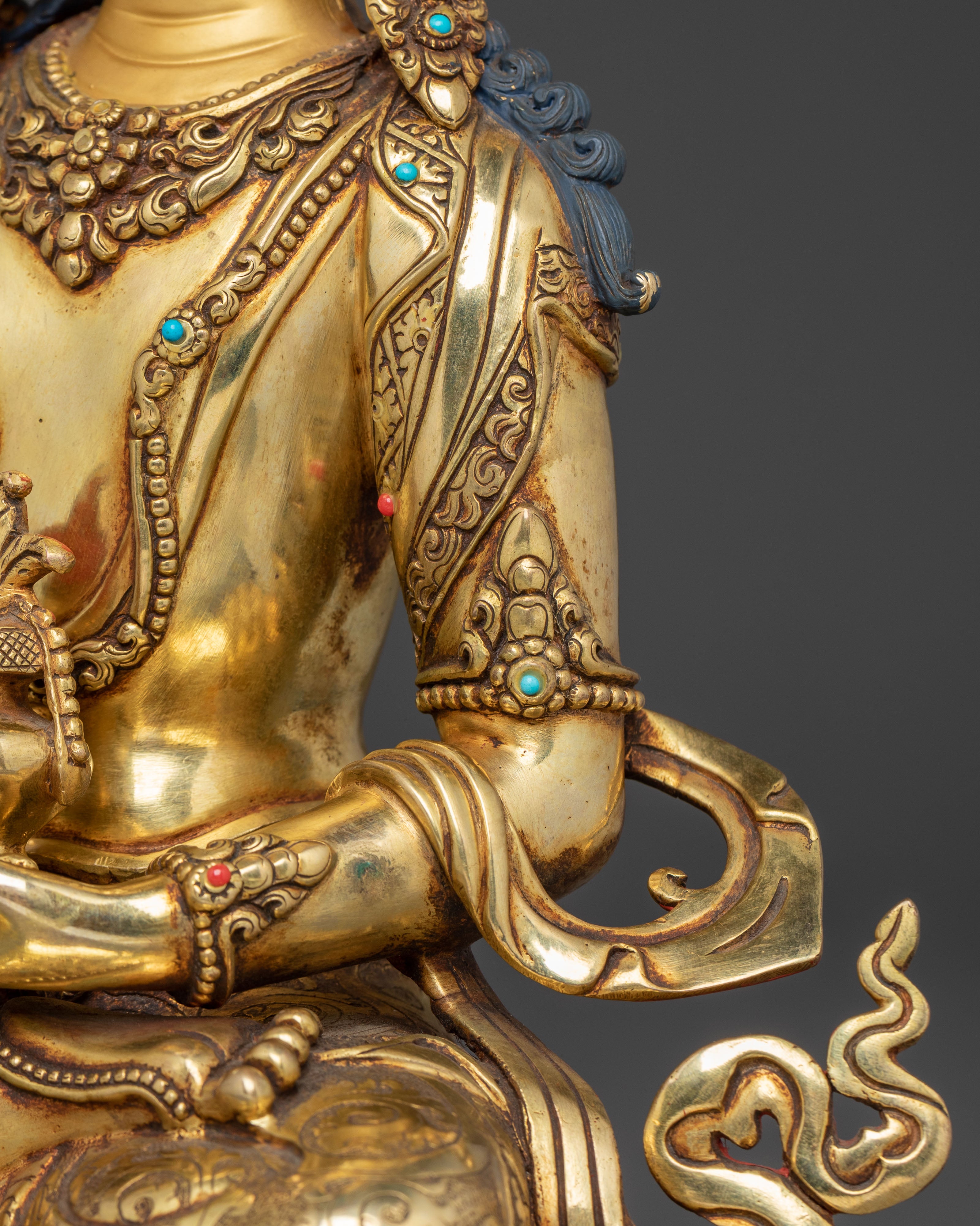 Golden Amitayus Handcrafted Statue | Tibetan Longevity Deity