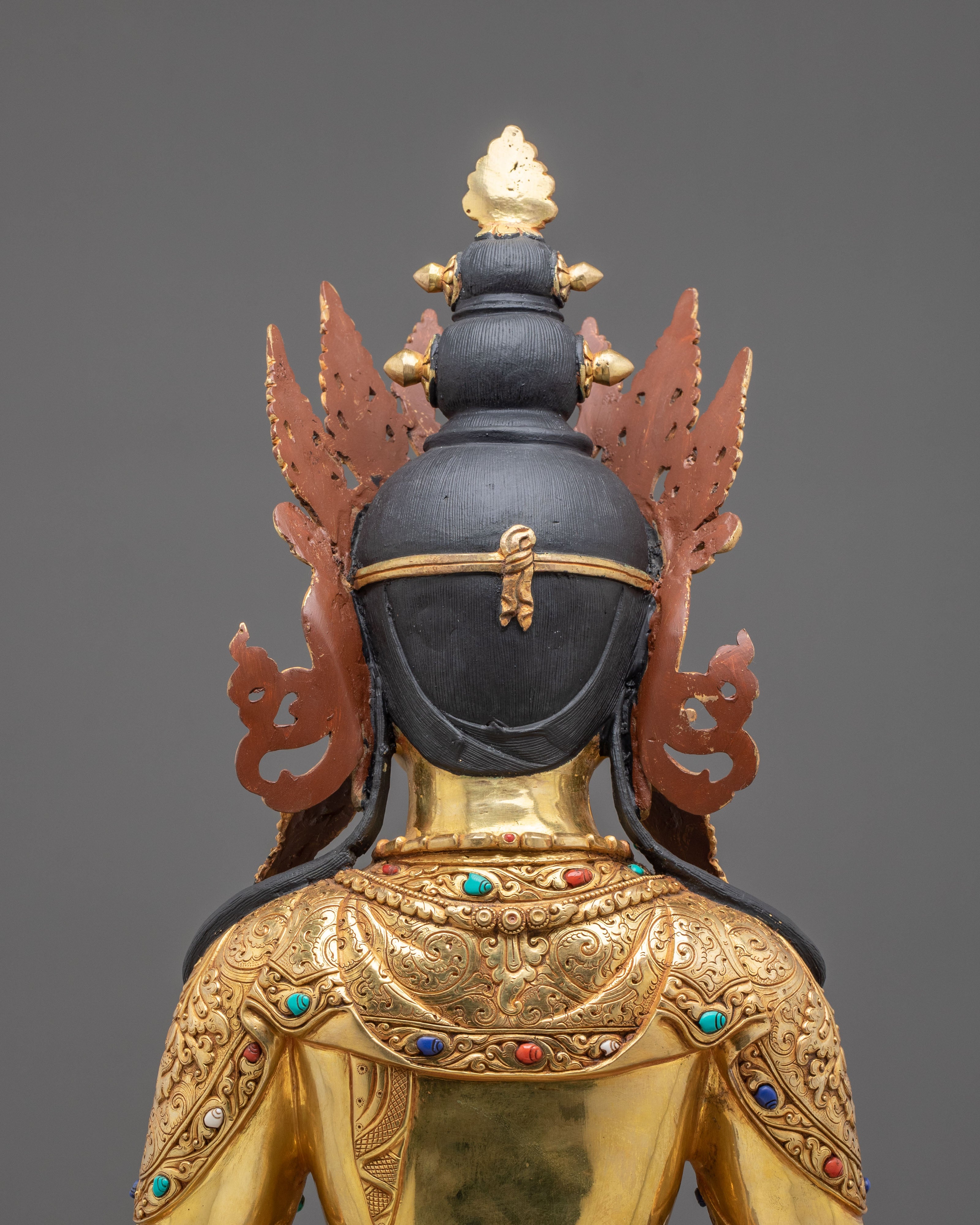 Amitayus Sculpture | Gemstones Adorned Copper Figurine