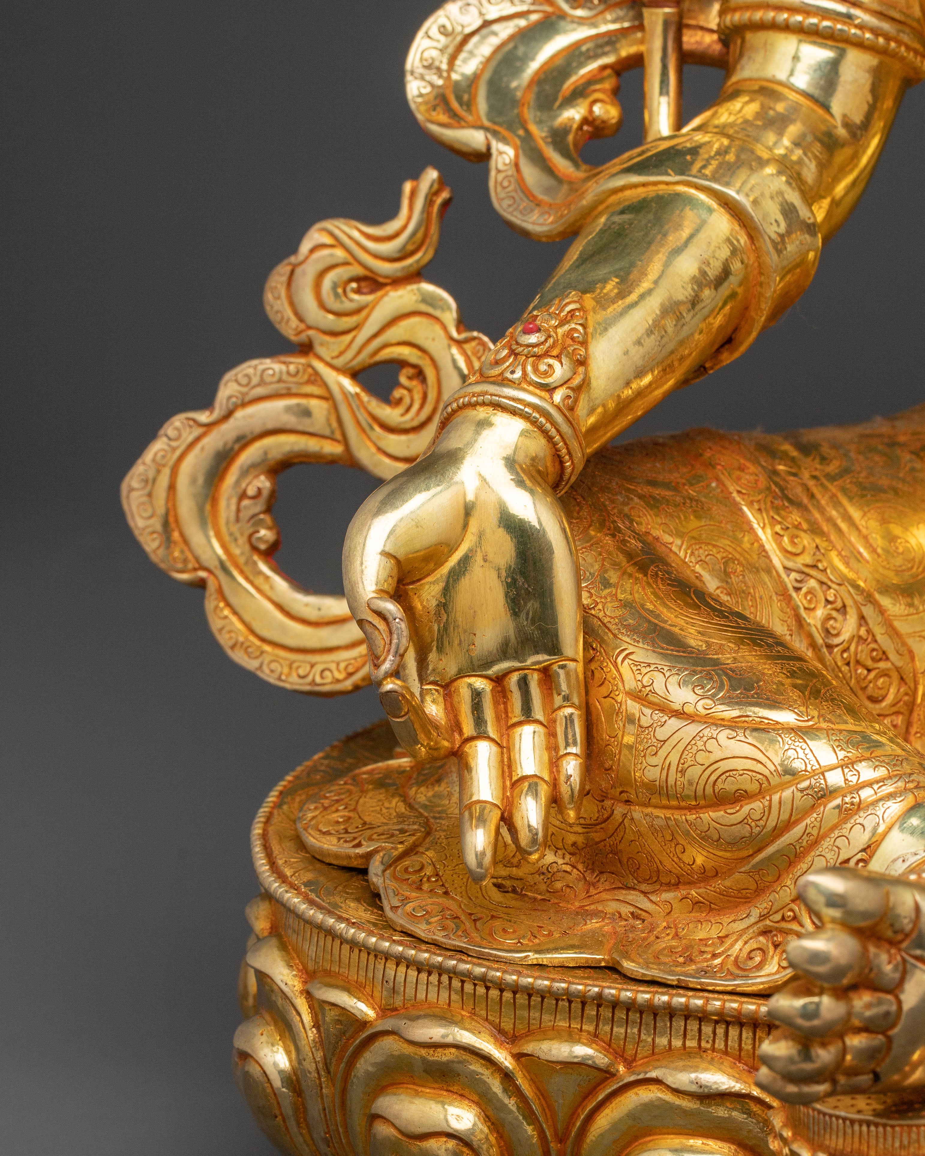 24K Gold Gilded Green Tara Spiritual Statue | Meditation Decor