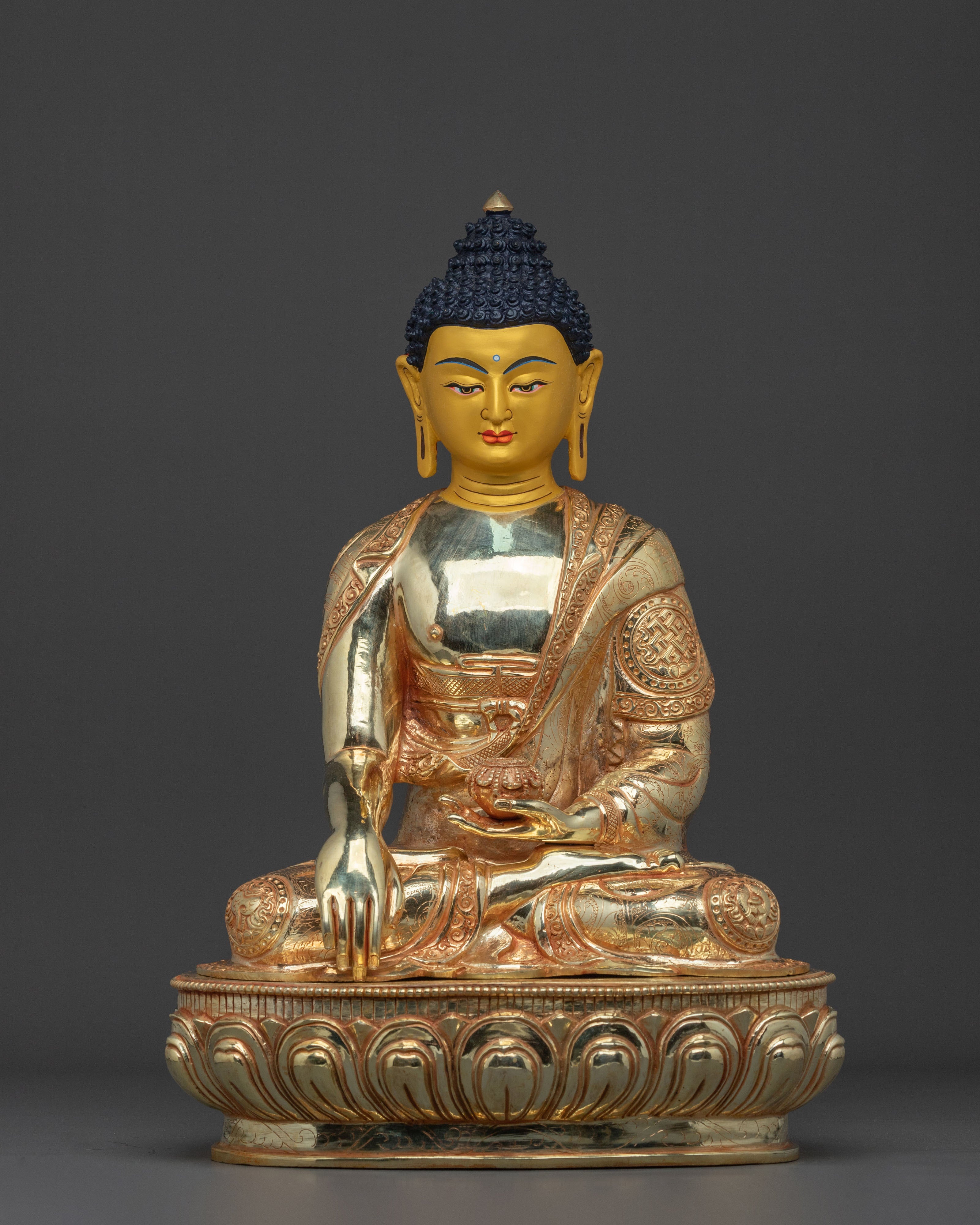 Elegant Shakyamuni Buddha Sculpture | 24K Gold Gilded