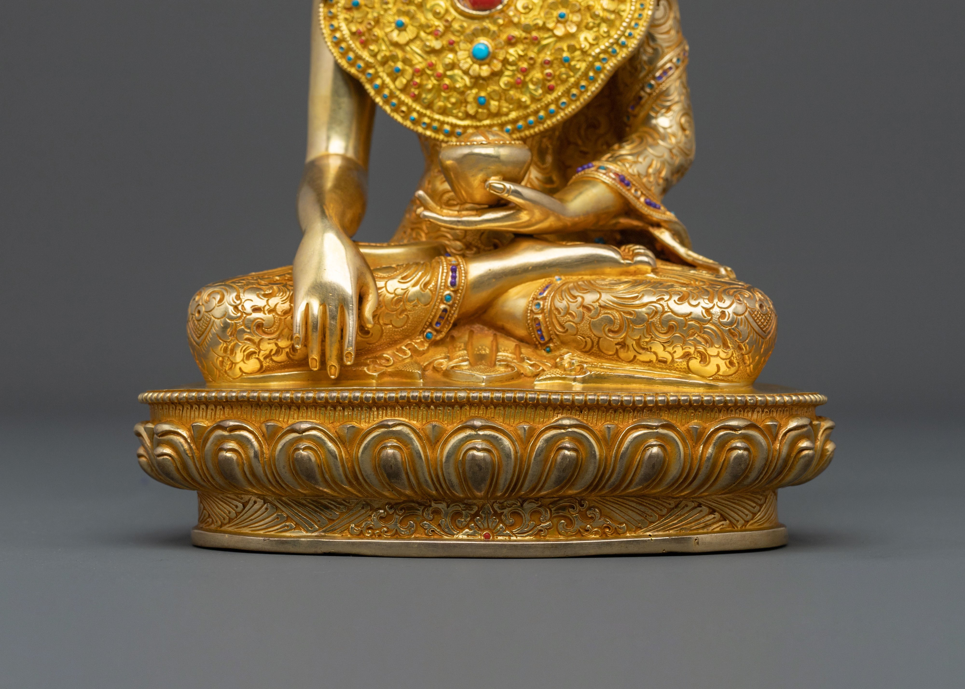 Handcrafted Crown Shakyamuni Buddha Spiritual Sculpture in 24K Gold