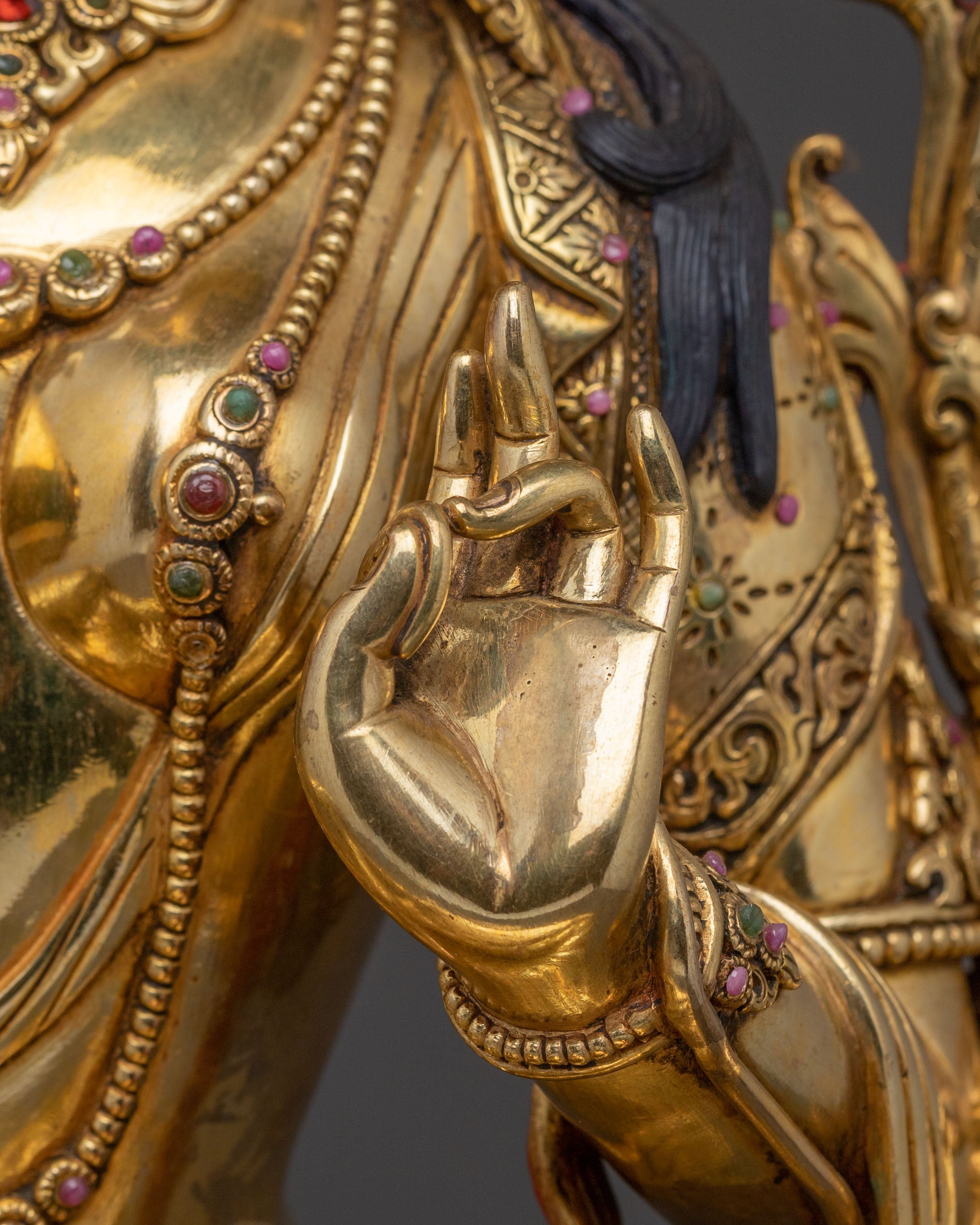 Sacred Statue of Green Tara: Exquisite 24K Gold Gilded