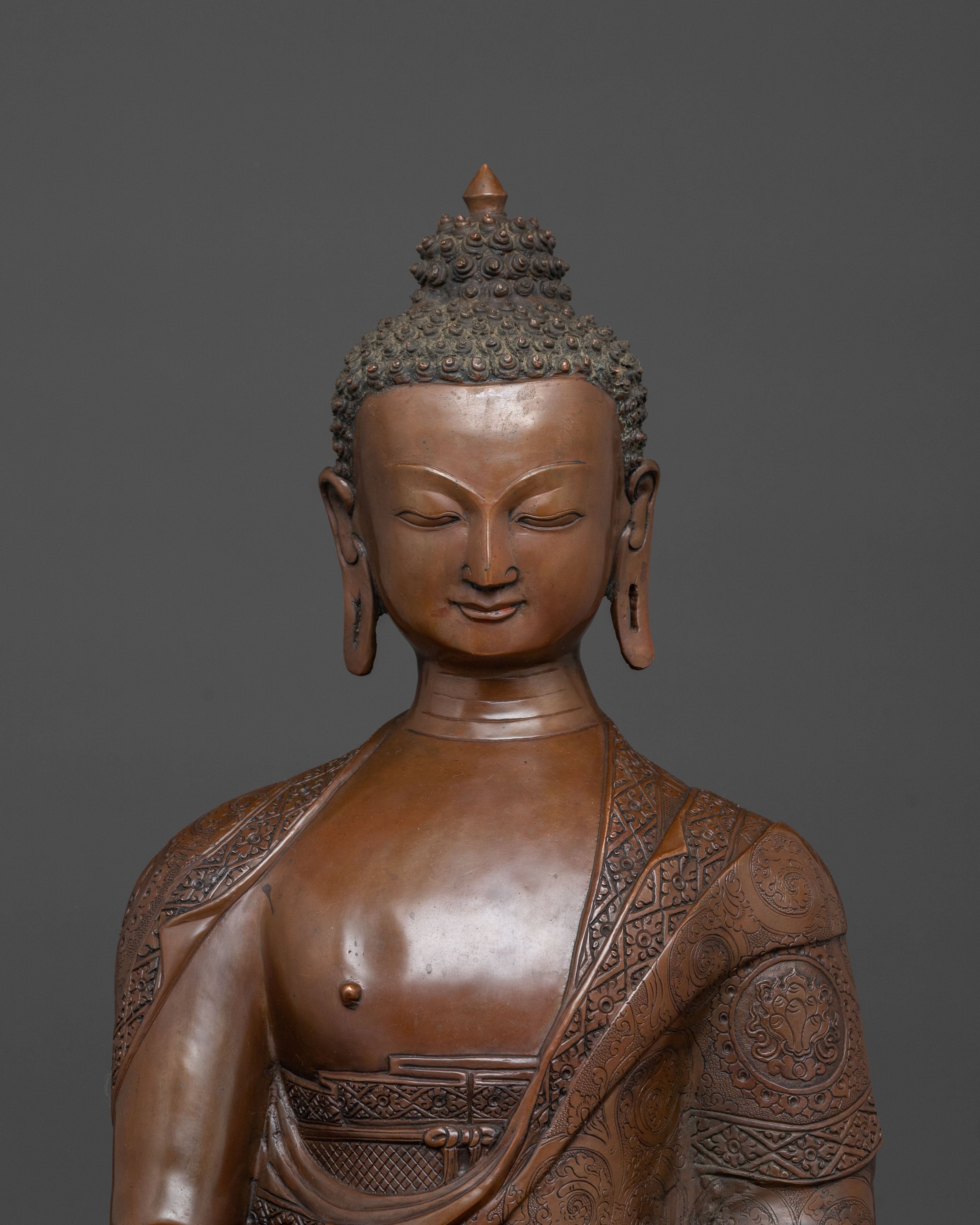 Sacred Dharma Teacher Buddha Shakyamuni Statue | Oxidized Copper Artwork