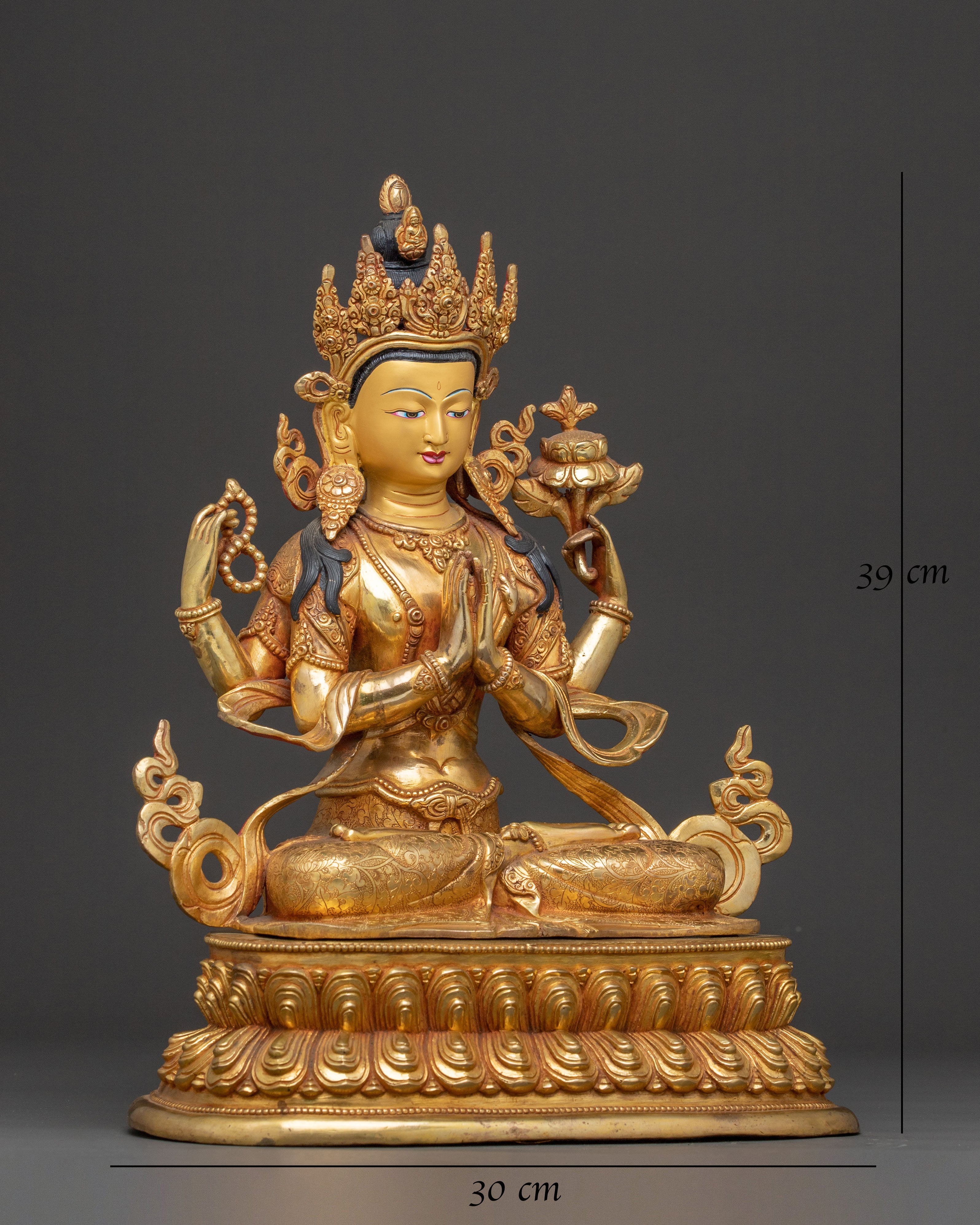 Chenrezig Bodhisattva Blessing Statue – 24K Gold Gilded