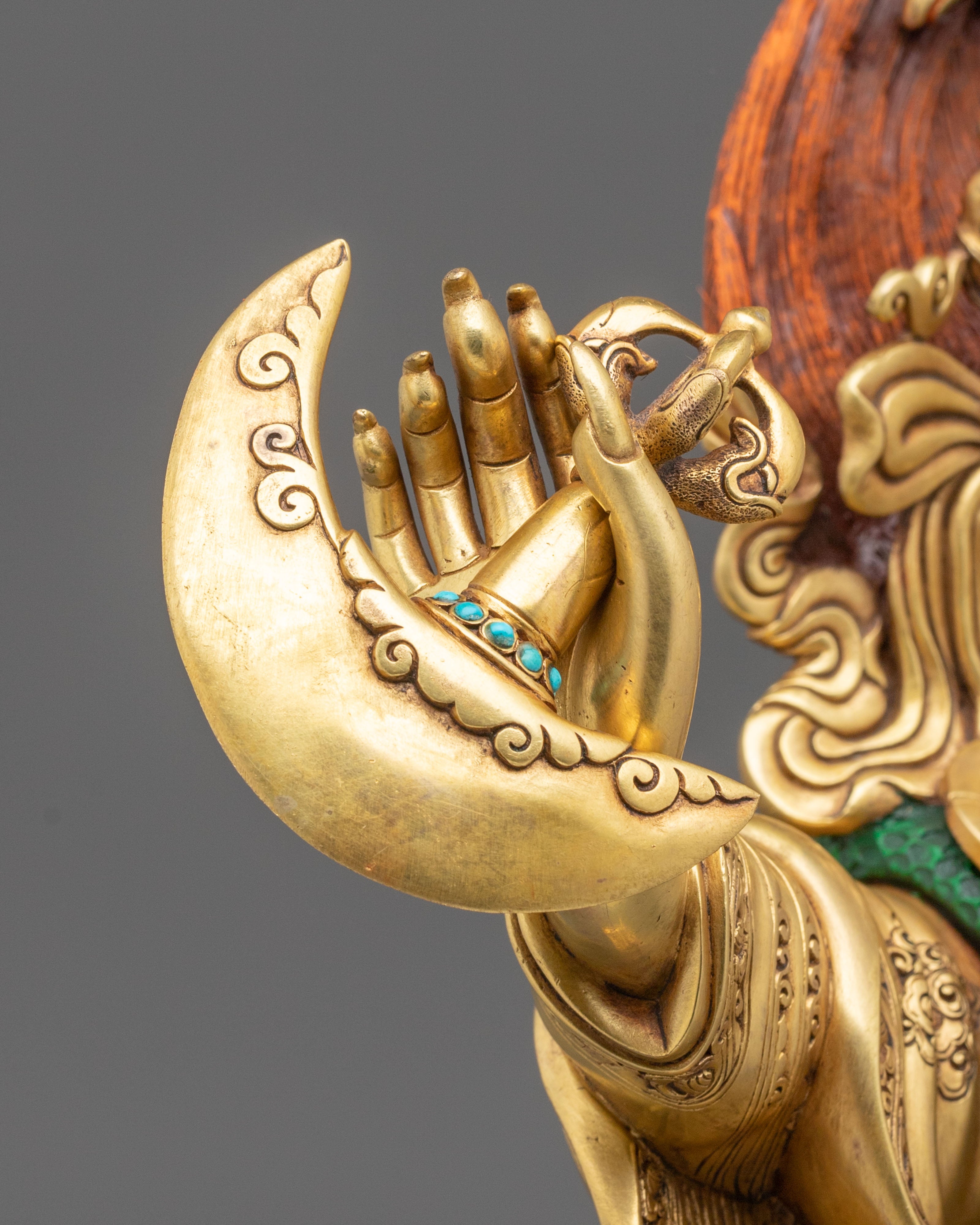 24K Gold Gilded Copper Mahakala Bernakchen Statue | Vajrayana Protector
