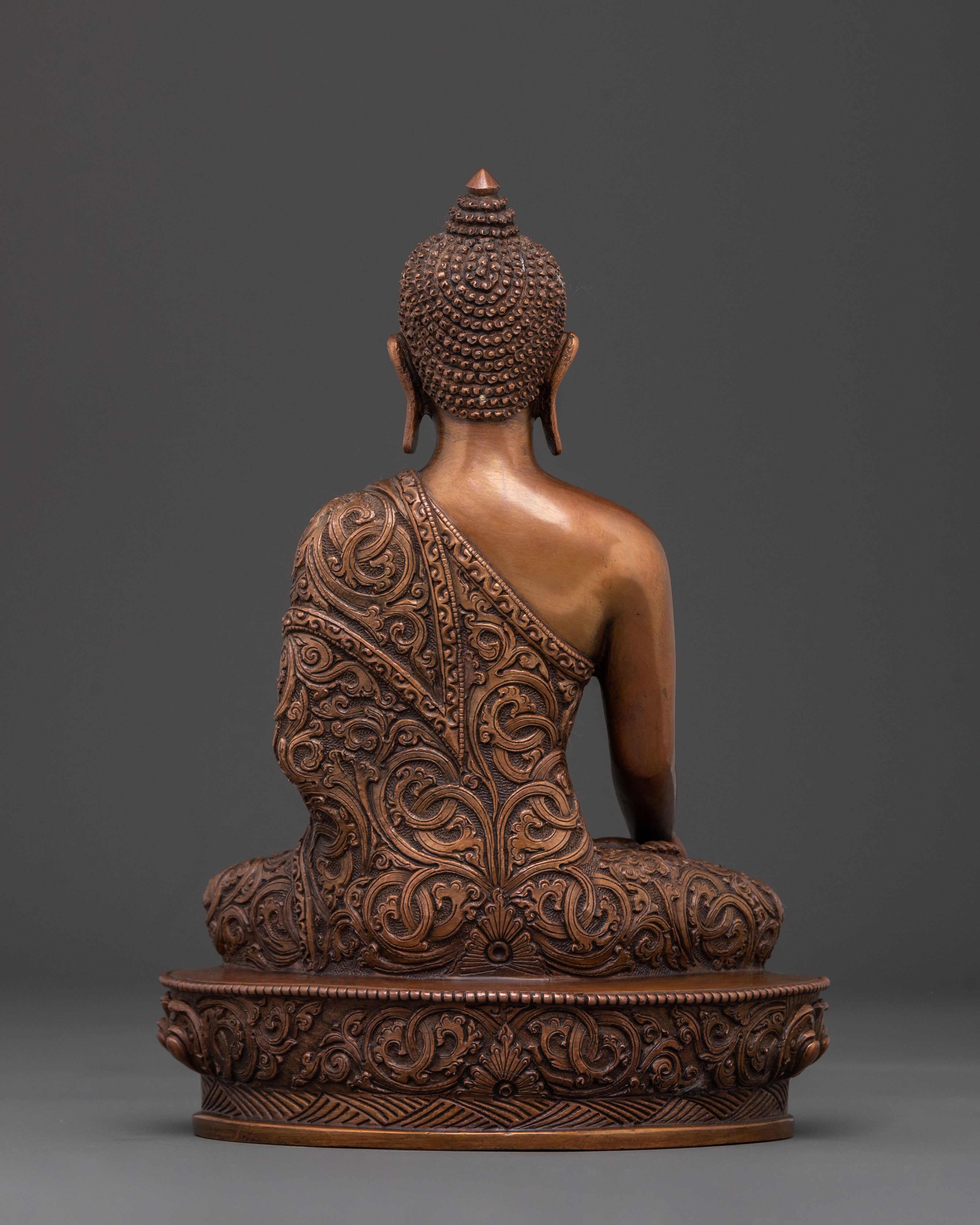 Handcrafted Peaceful Icon Shakyamuni Buddha in Oxidized Copper